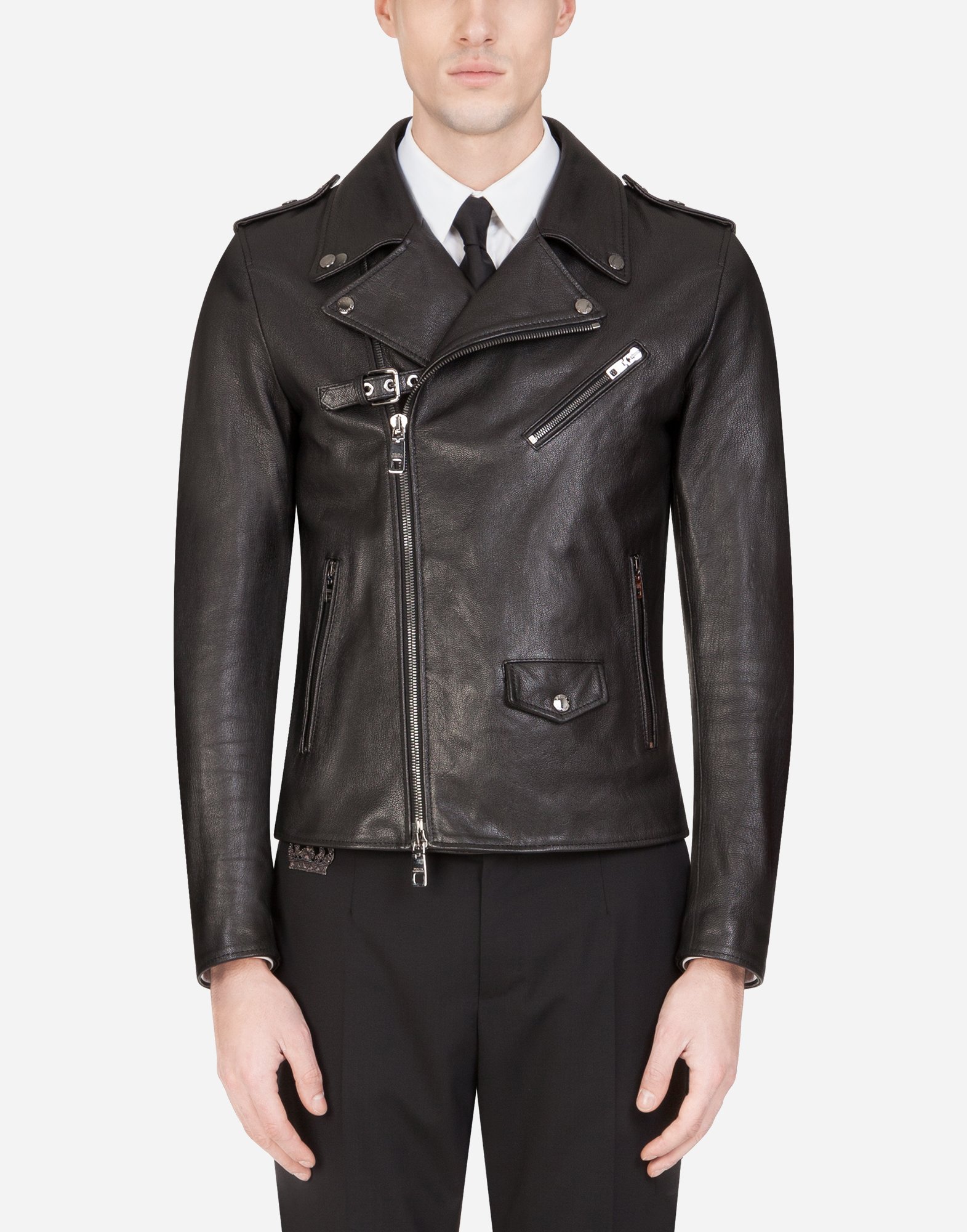 Leather biker jacket in Black
