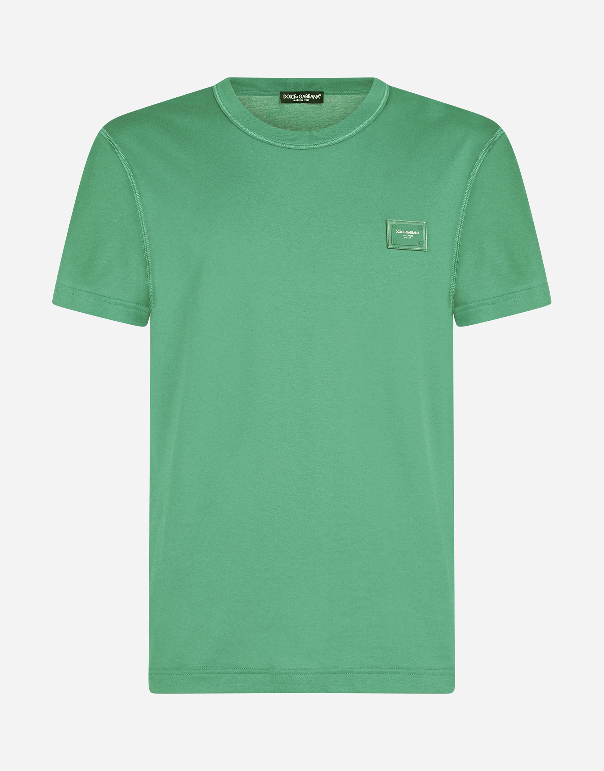 Cotton t-shirt with logoed plaque in Green