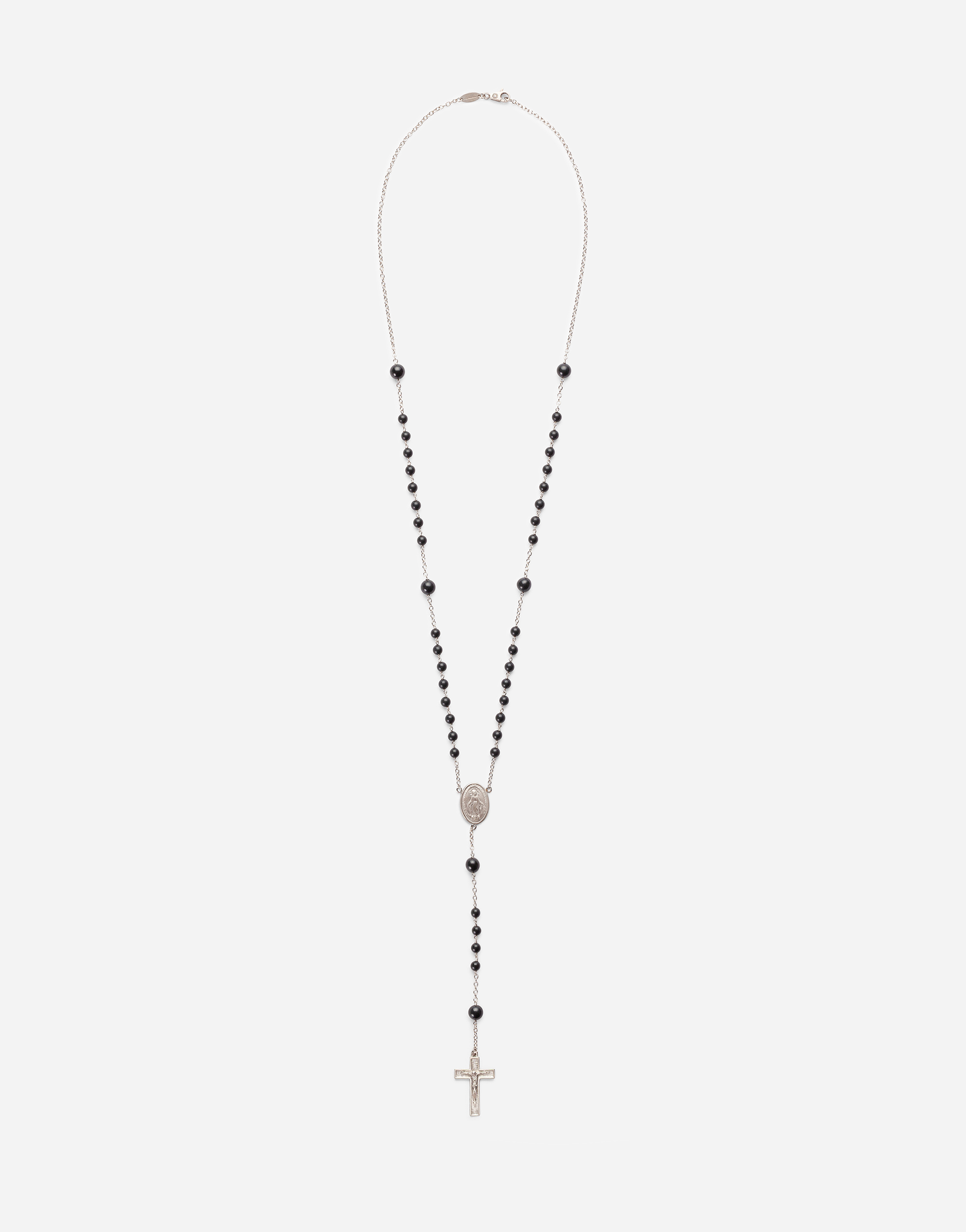Tradition rosary necklace in yellow gold with black jades beads in Palladium