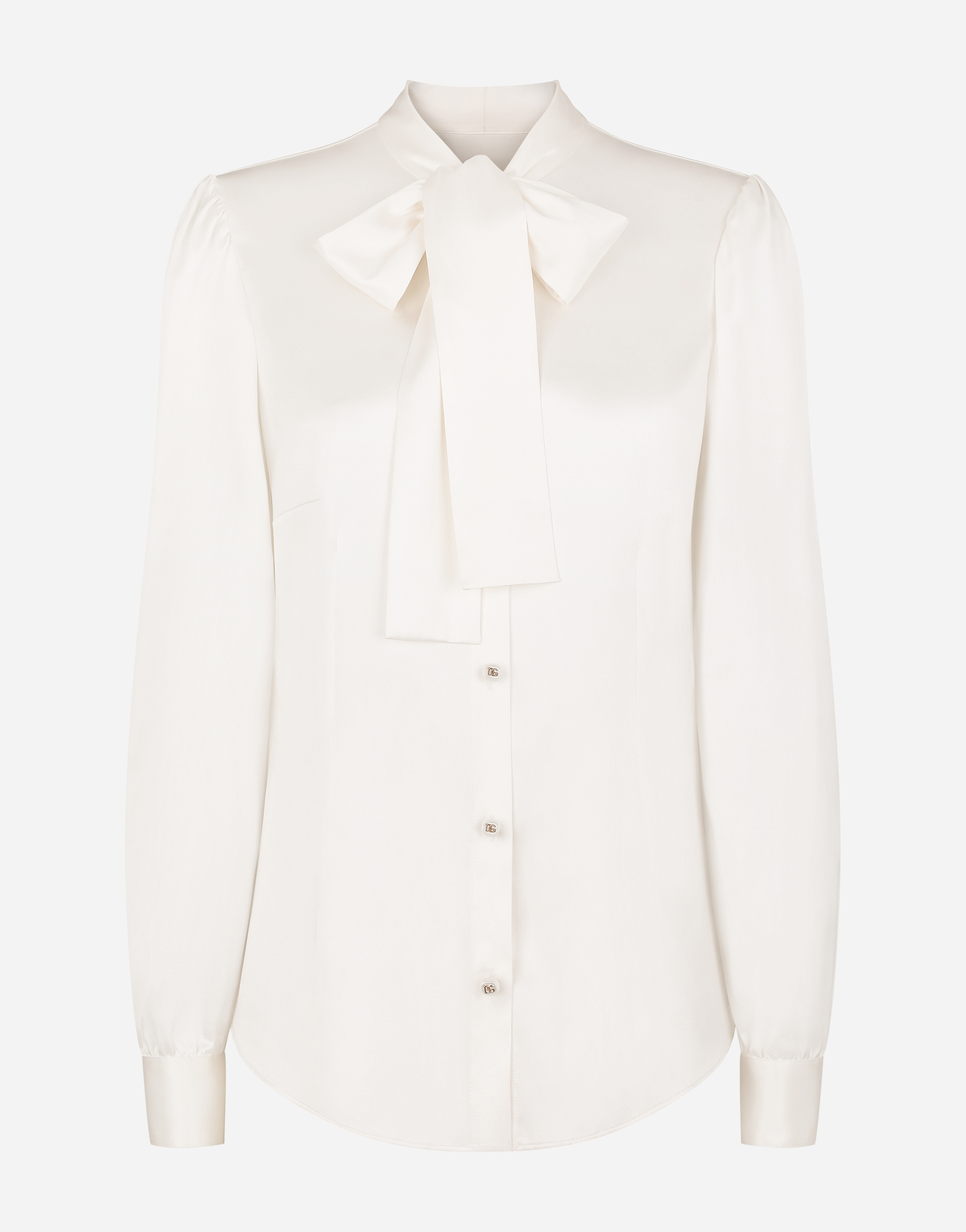 Satin shirt with pearl buttons with DG logo in White