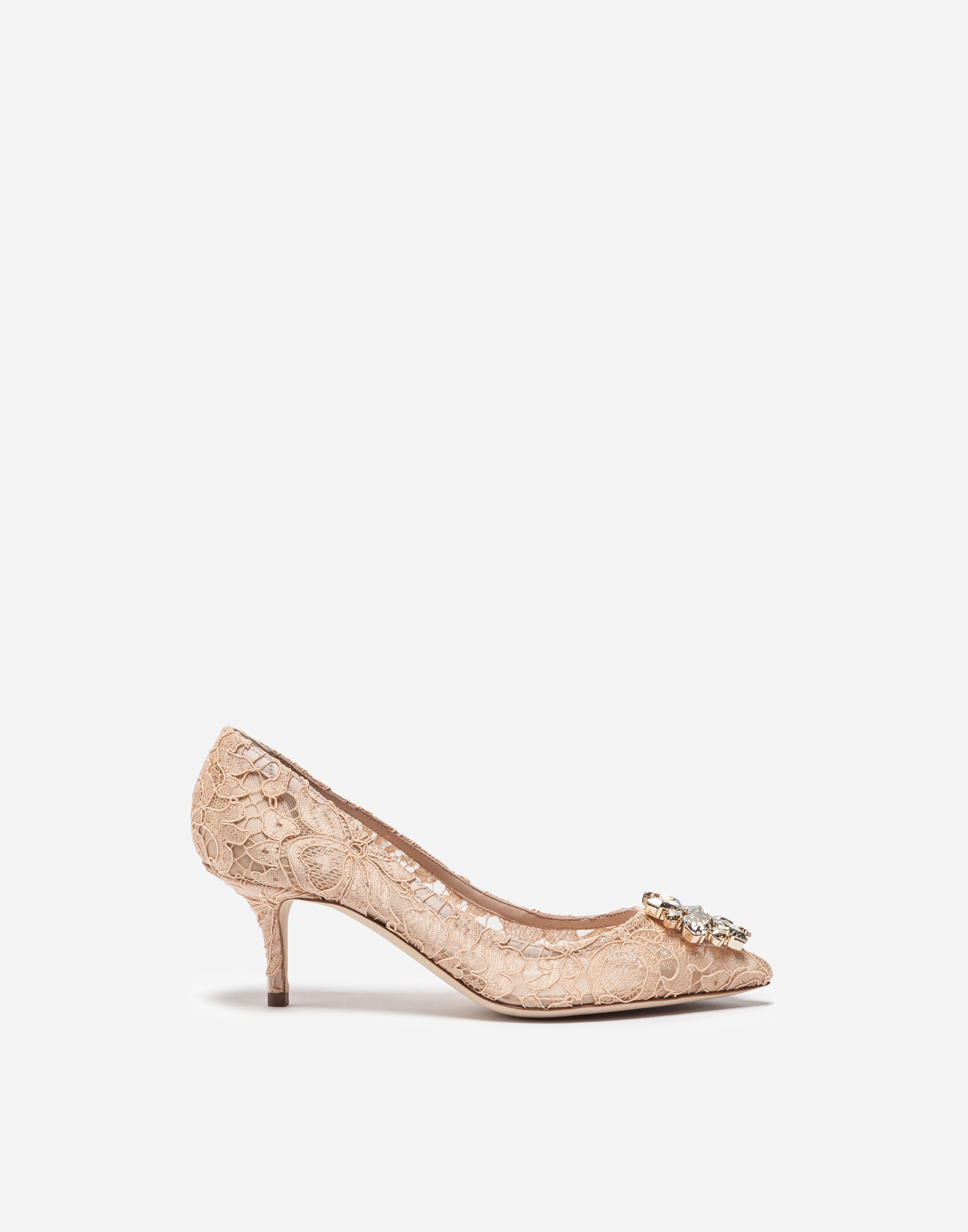 Lace rainbow pumps with brooch detailing in Pink