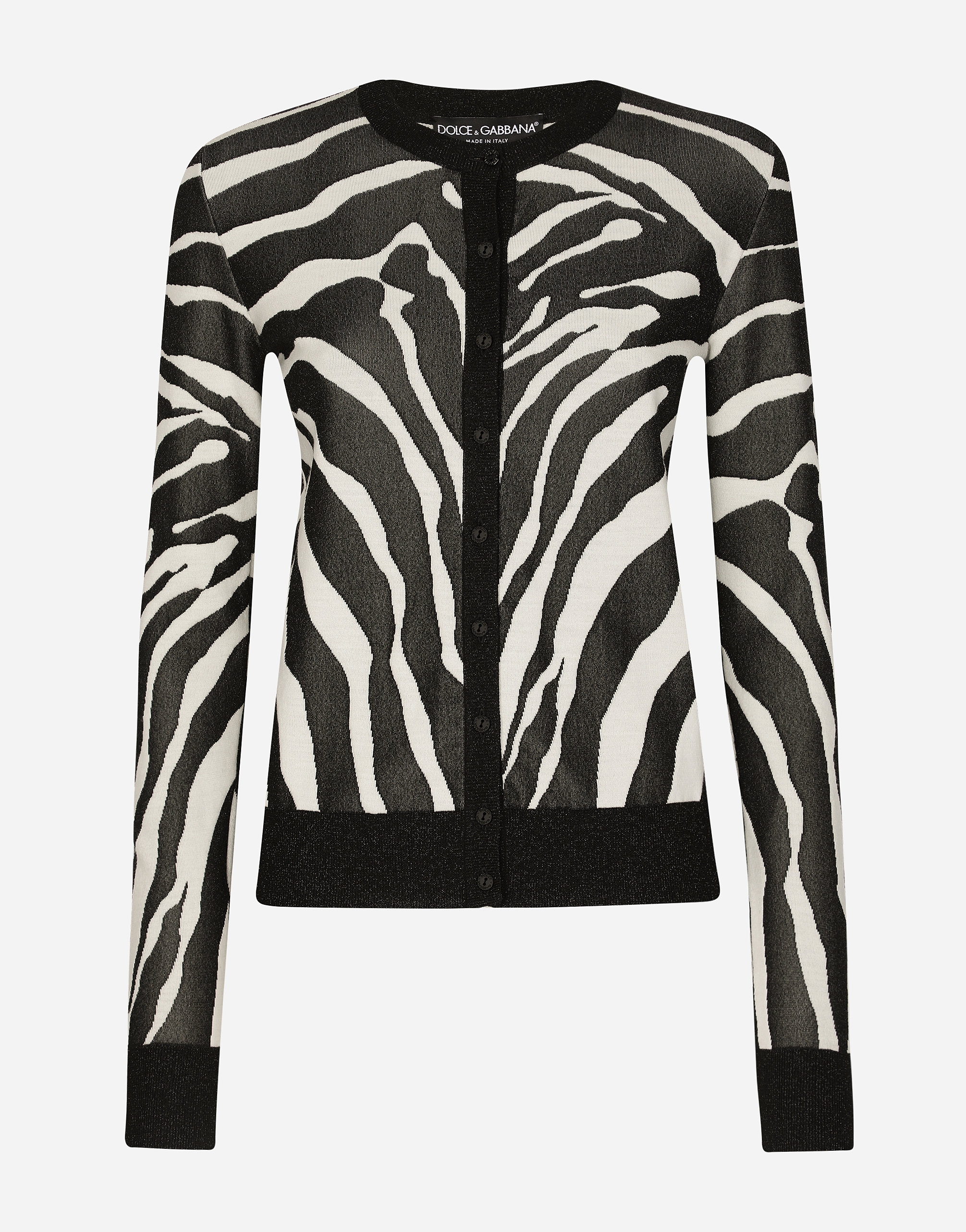 Viscose jacquard cardigan with zebra design in Multicolor