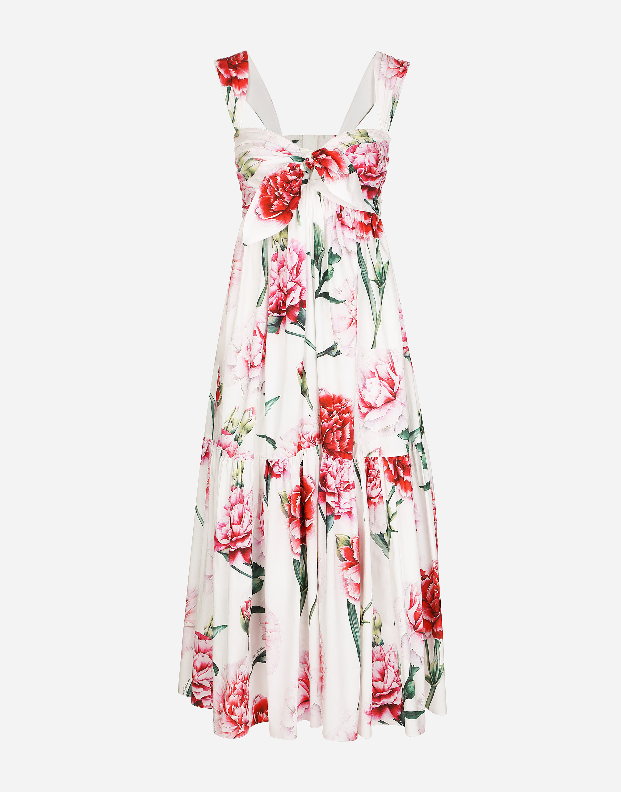 Carnation-print poplin calf-length dress in Multicolor