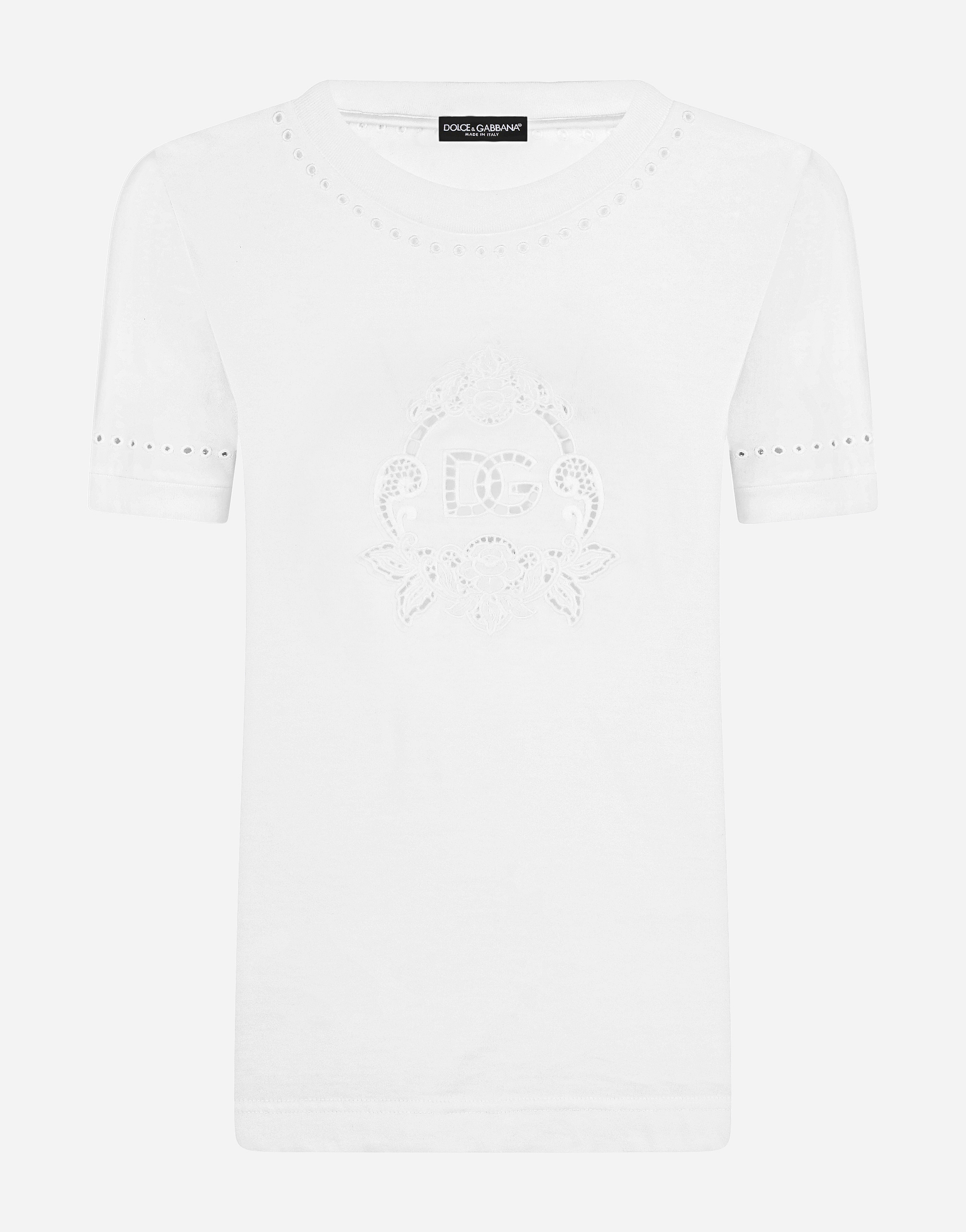 Jersey T-shirt with DG openwork embroidery in White