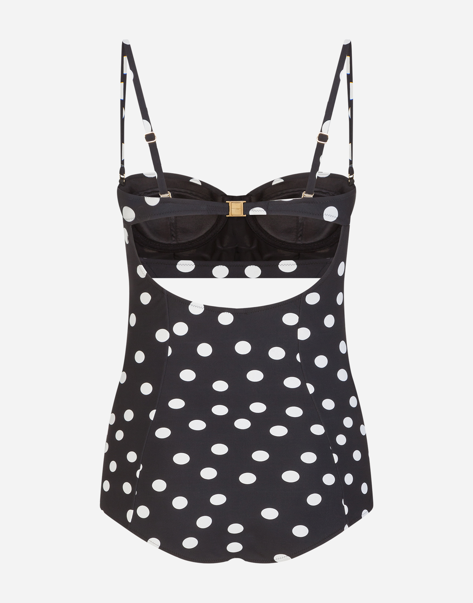 One-piece balconette swimsuit with polka dot print