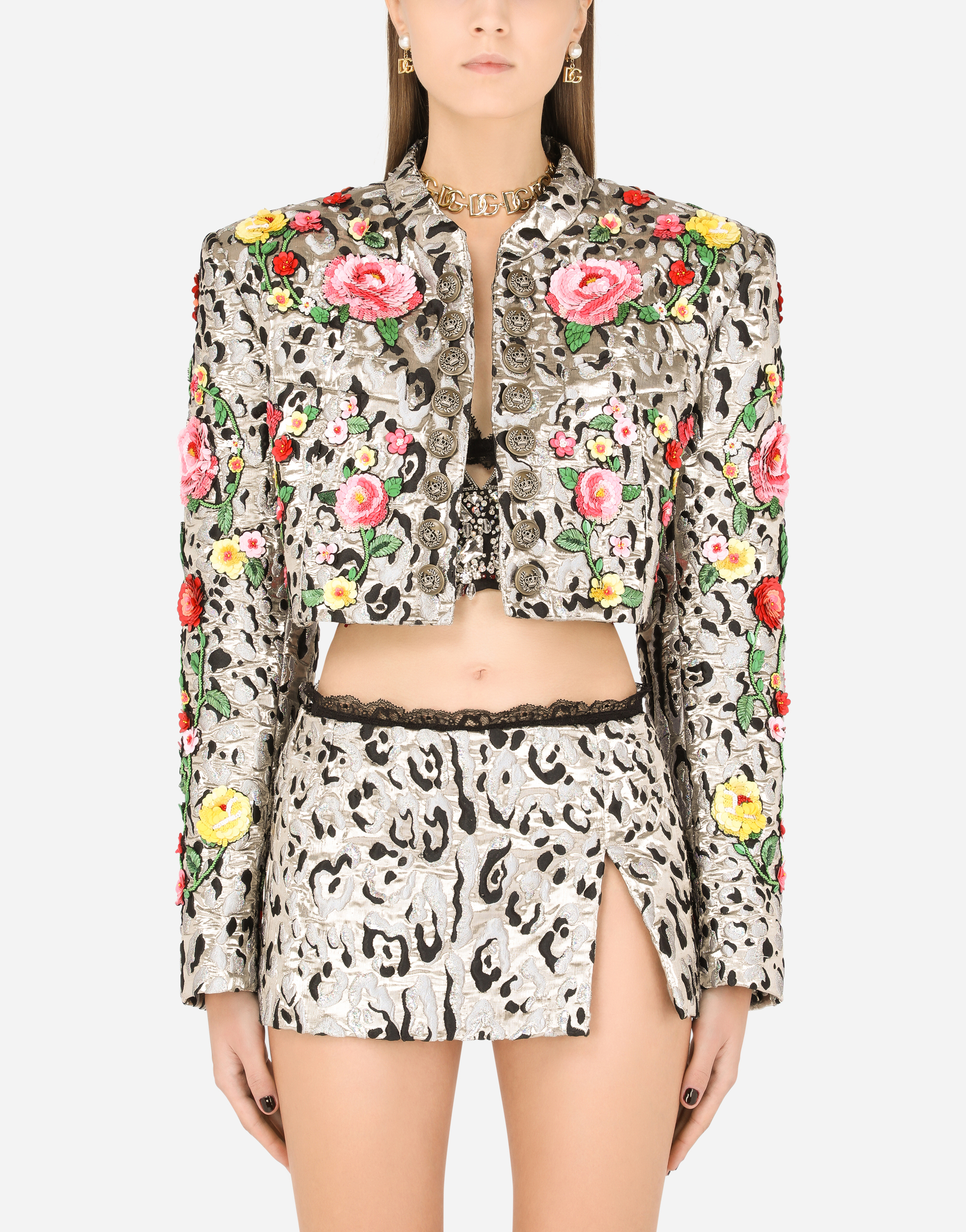 Lamé jacquard Spencer jacket with embroidery in Multicolor