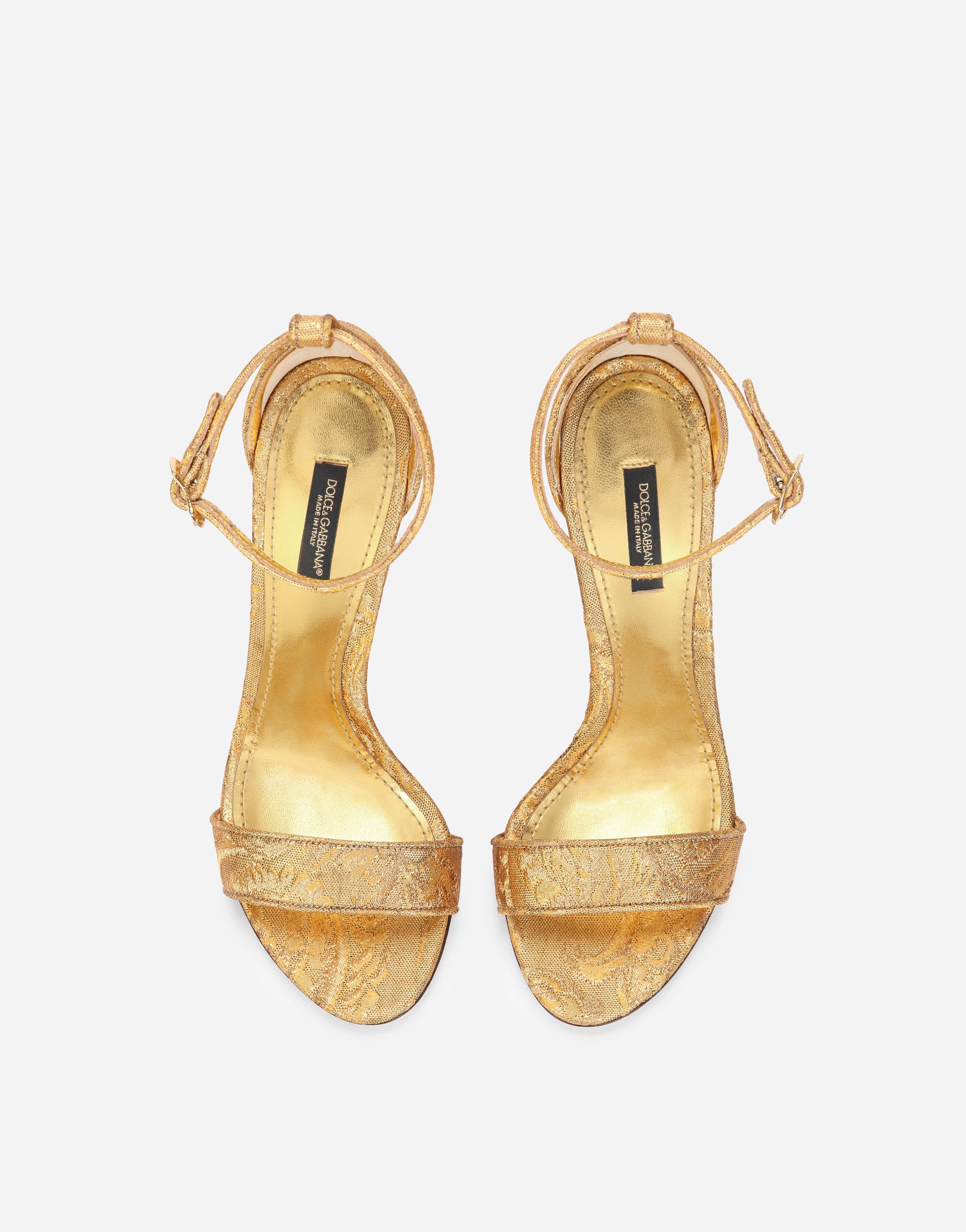 Brocade sandals with baroque DG heel in Gold for Women | Dolce&Gabbana®