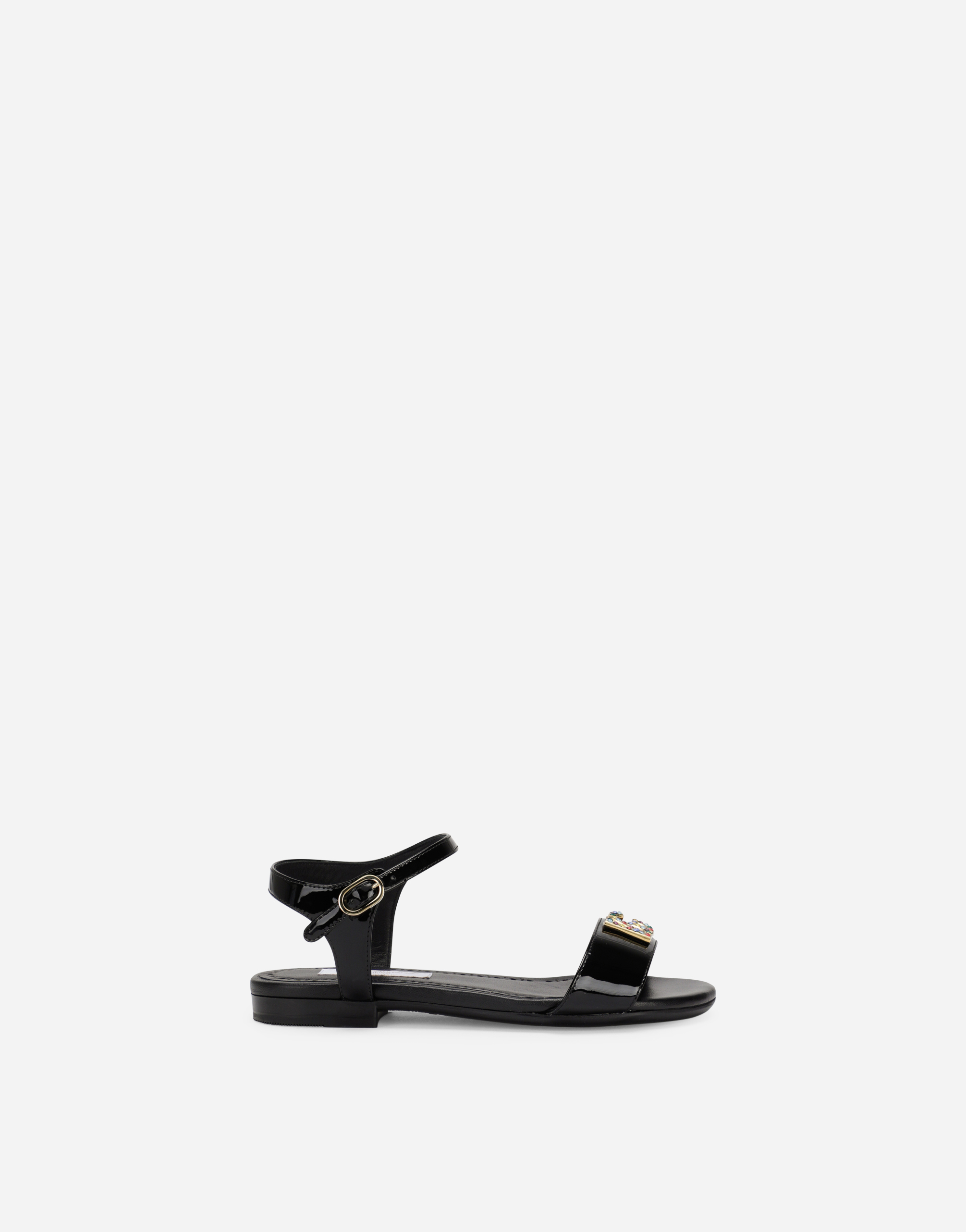 Patent leather sandals with DG logo in Black