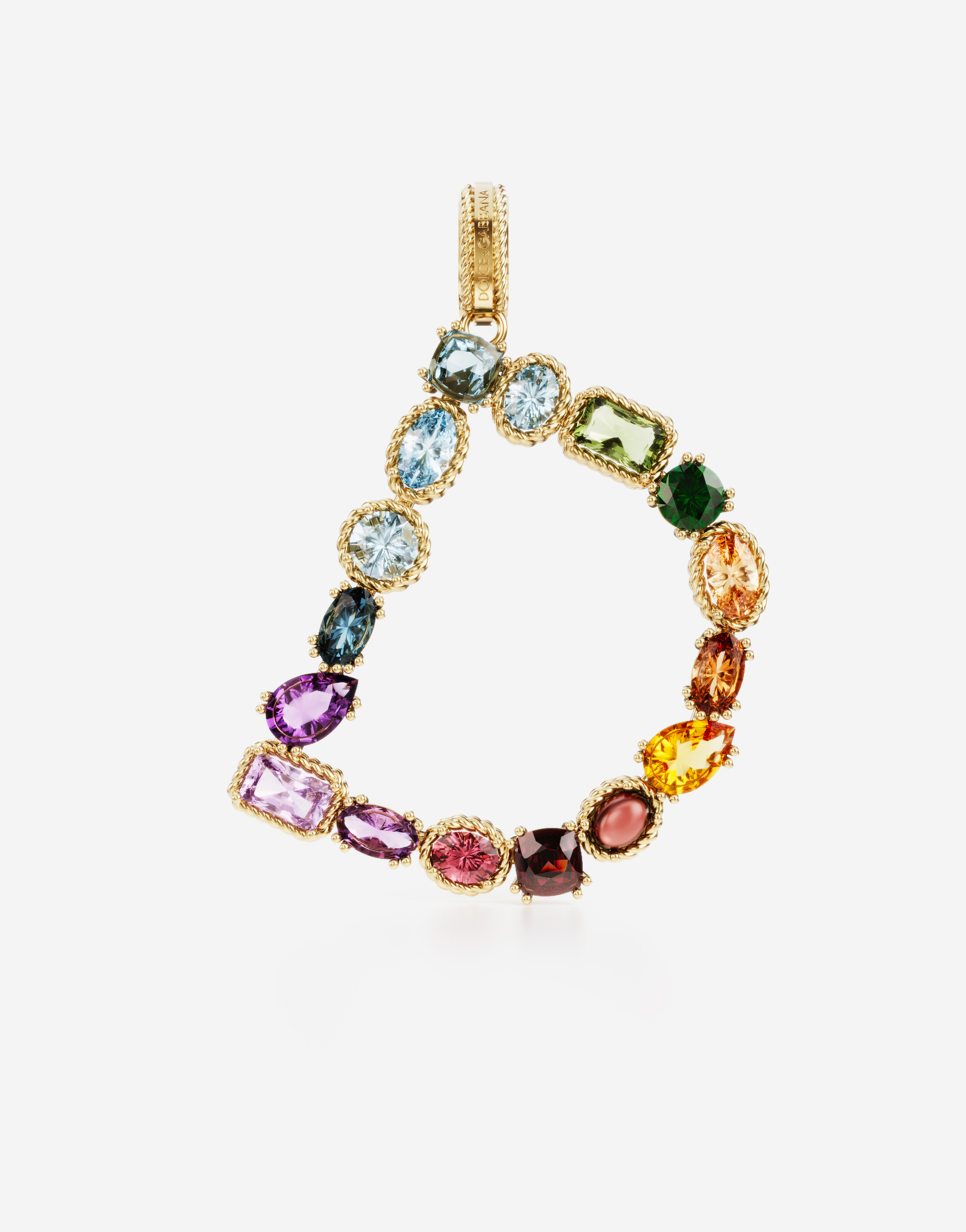 Rainbow alphabet D 18 kt yellow gold charm with multicolor fine gems in Gold