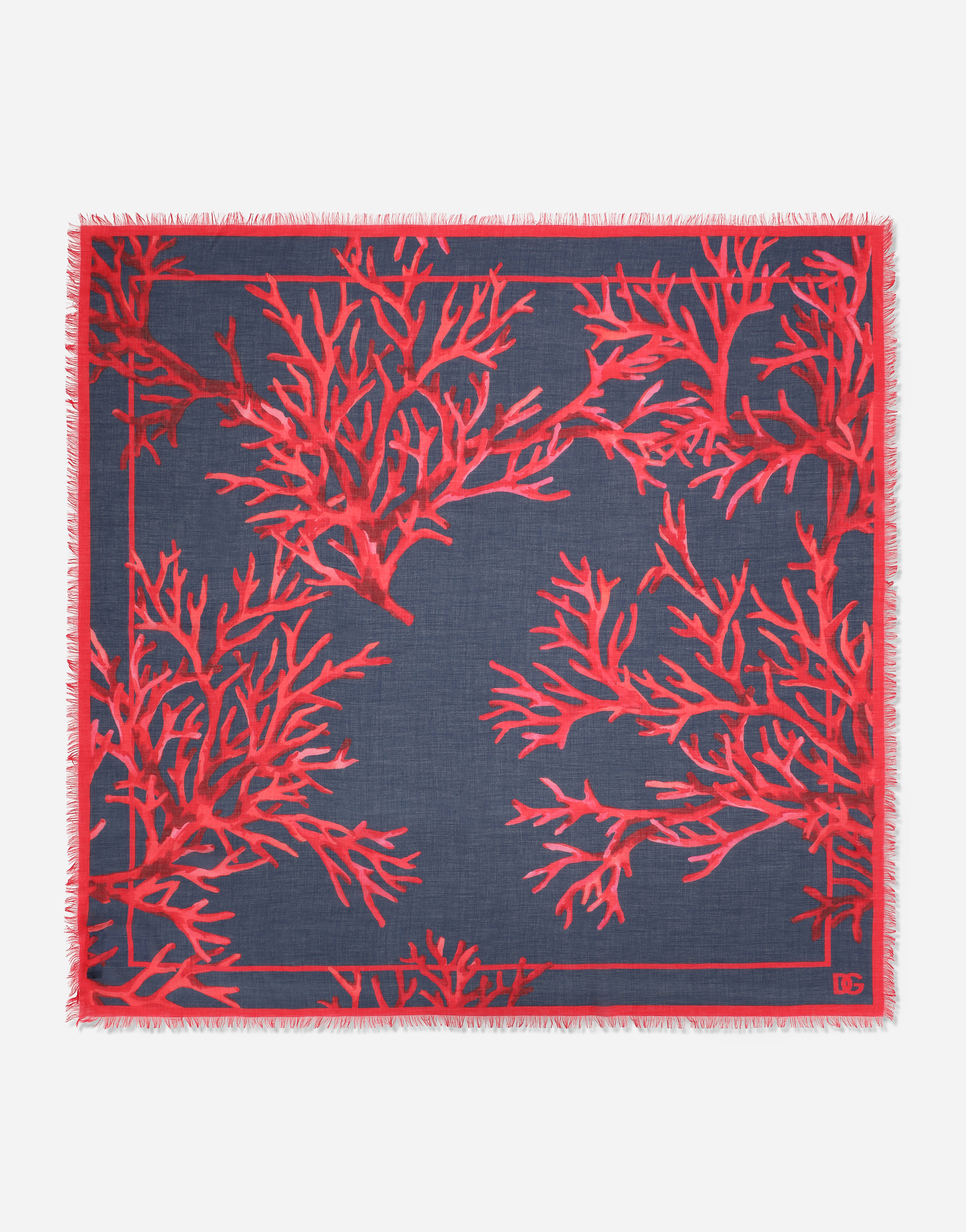 Coral-print modal and cashmere scarf in Multicolor