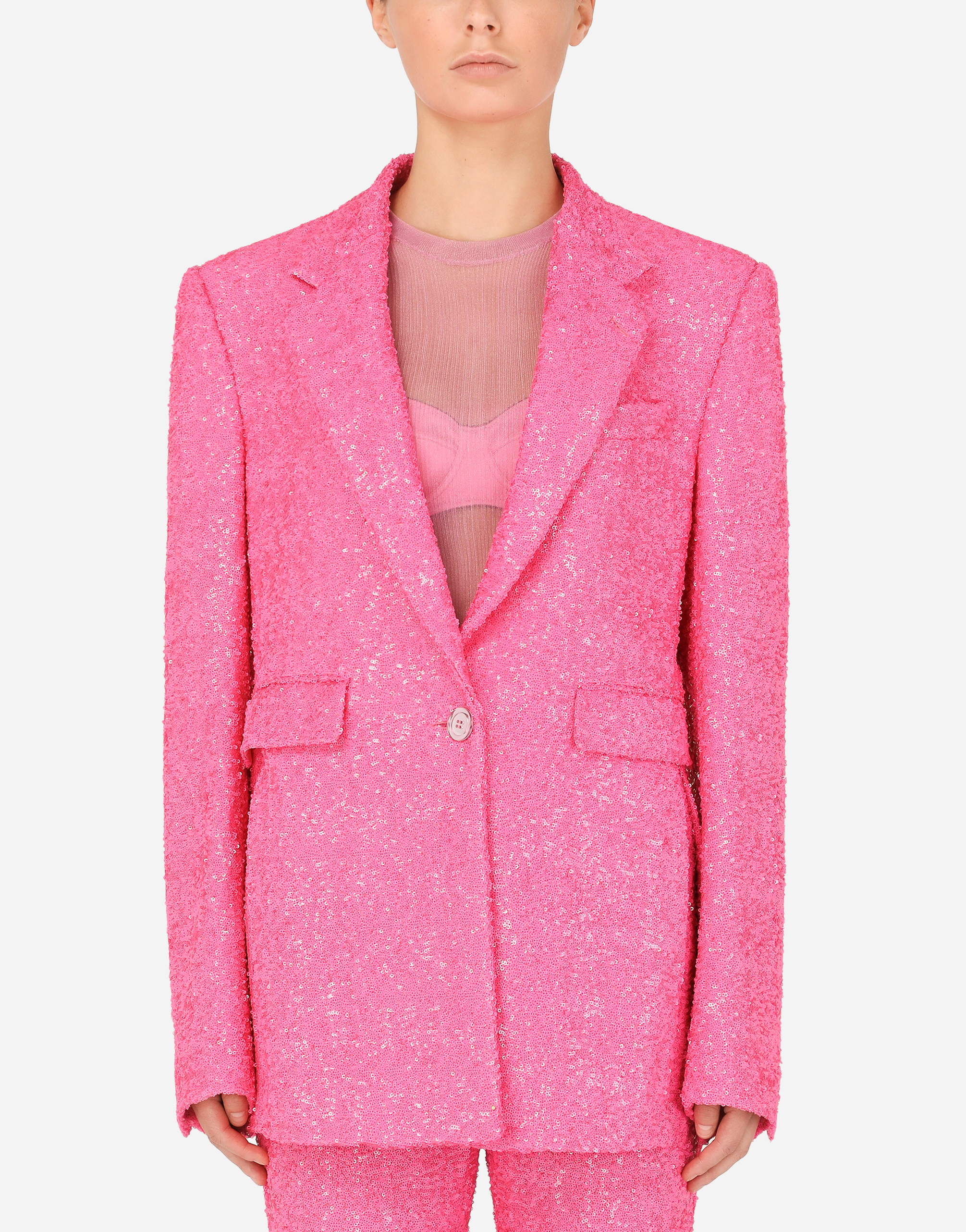 Single-breasted sequined jacket in Pink