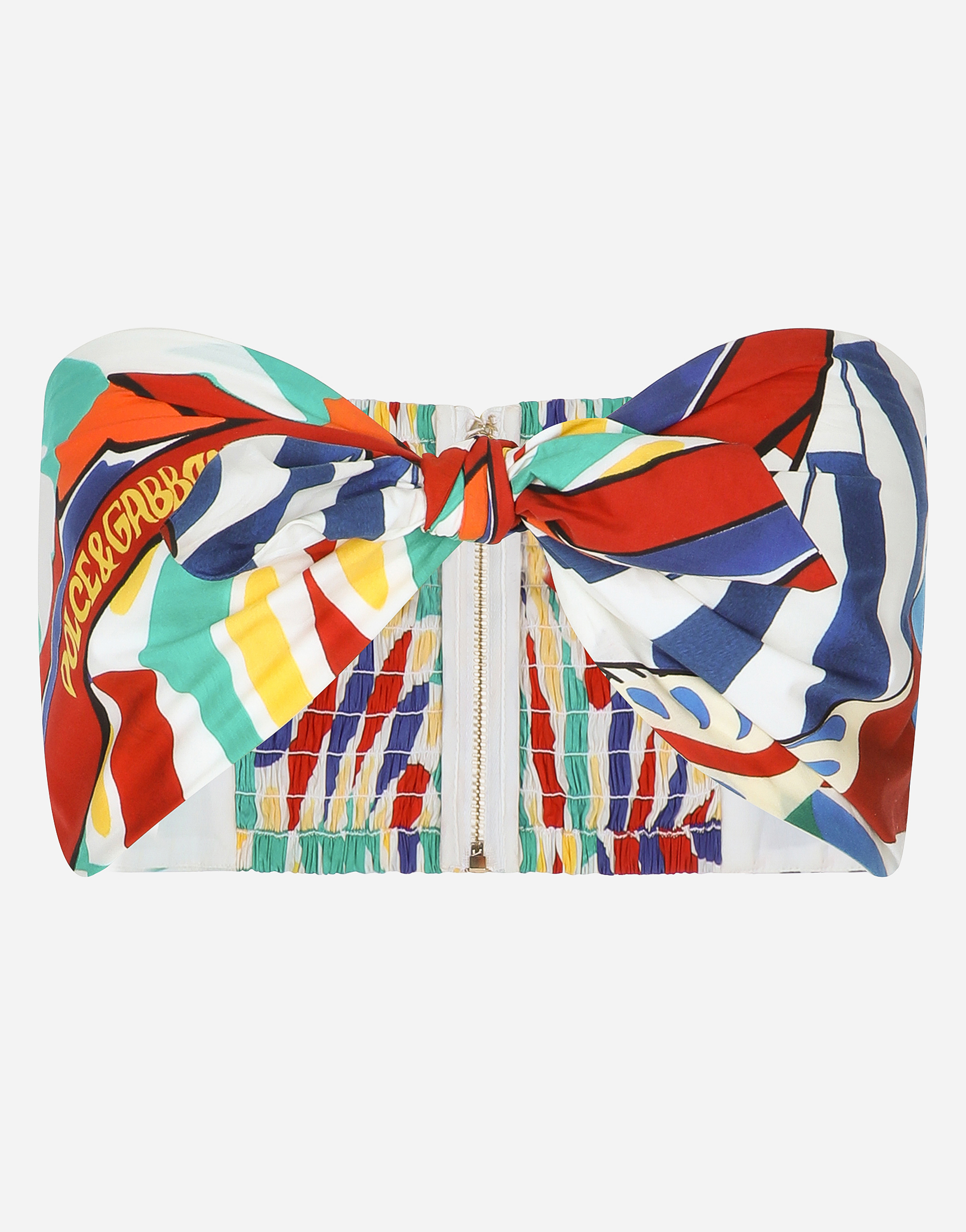 Carretto-print poplin top with knot detail in Multicolor