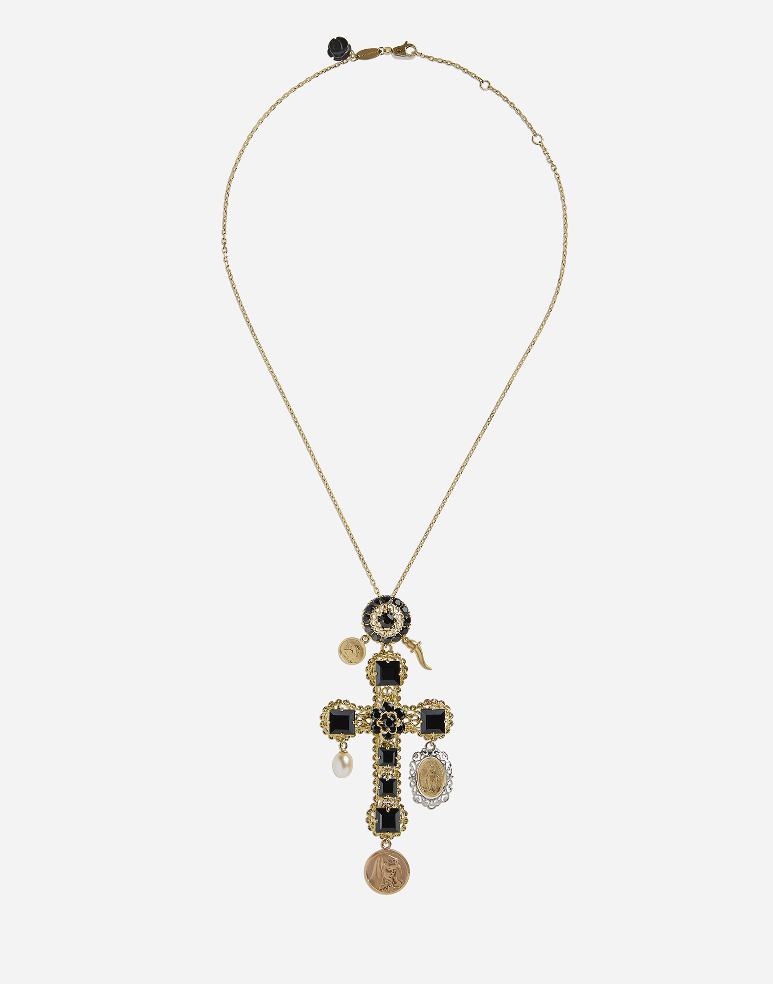 Necklace with sapphire cross charm in Gold/Black
