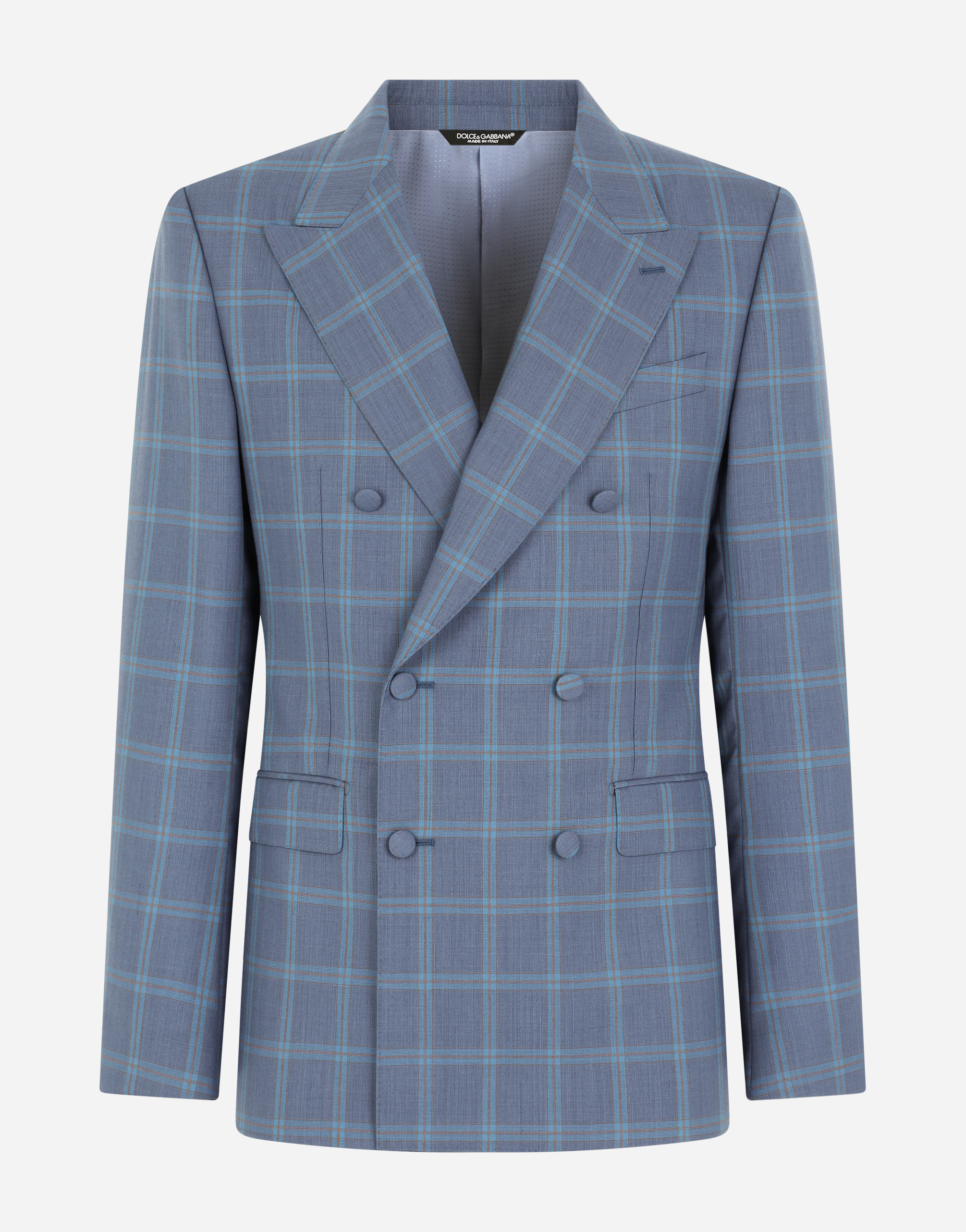 Double-breasted checked wool Sicily-fit suit in Multicolor
