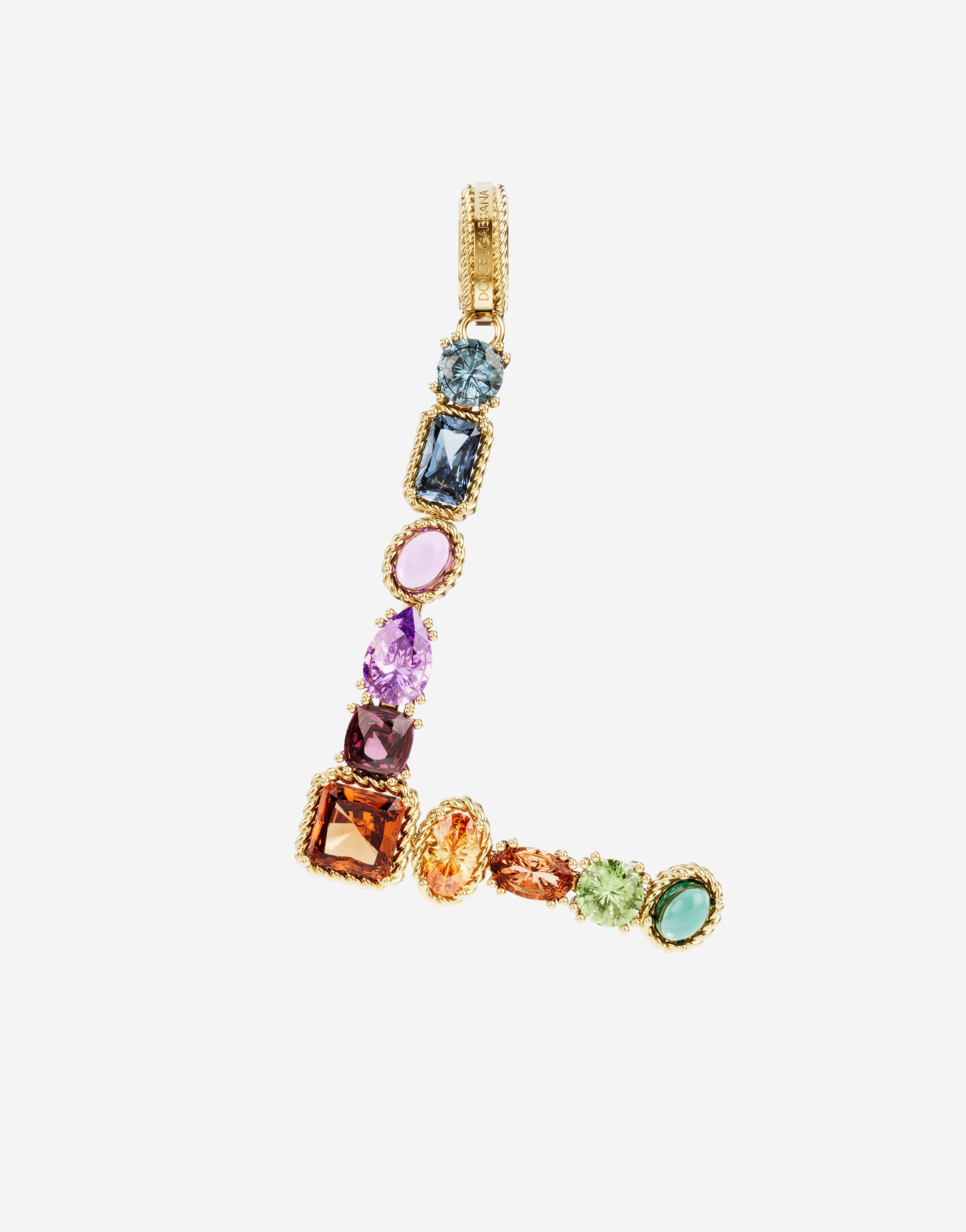 Rainbow alphabet L 18 kt yellow gold charm with multicolor fine gems in Gold