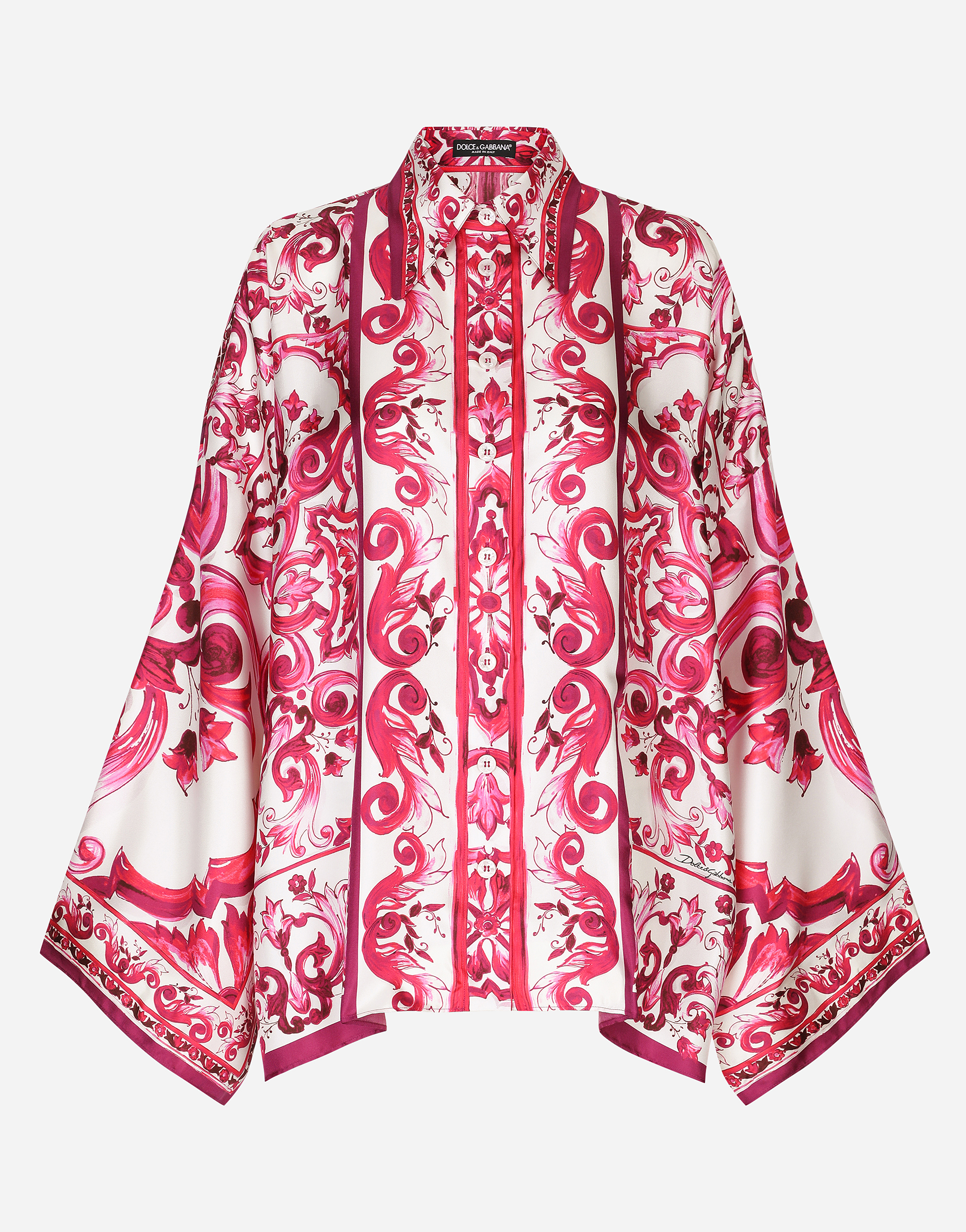 Majolica-print twill shirt with slits in Multicolor