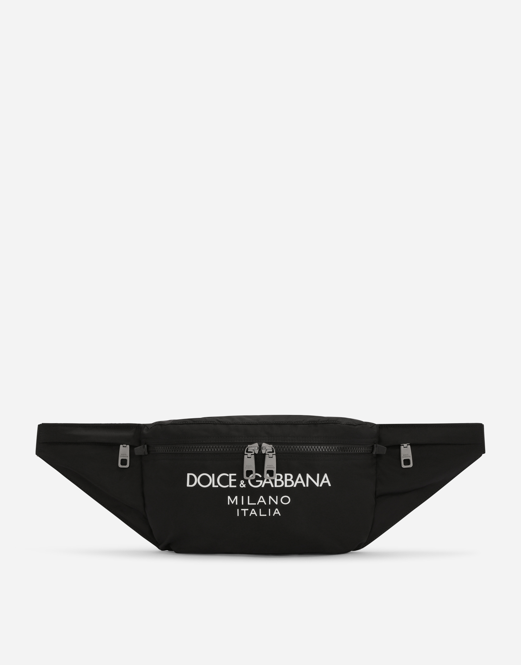 Nylon belt bag with rubberized logo in Black