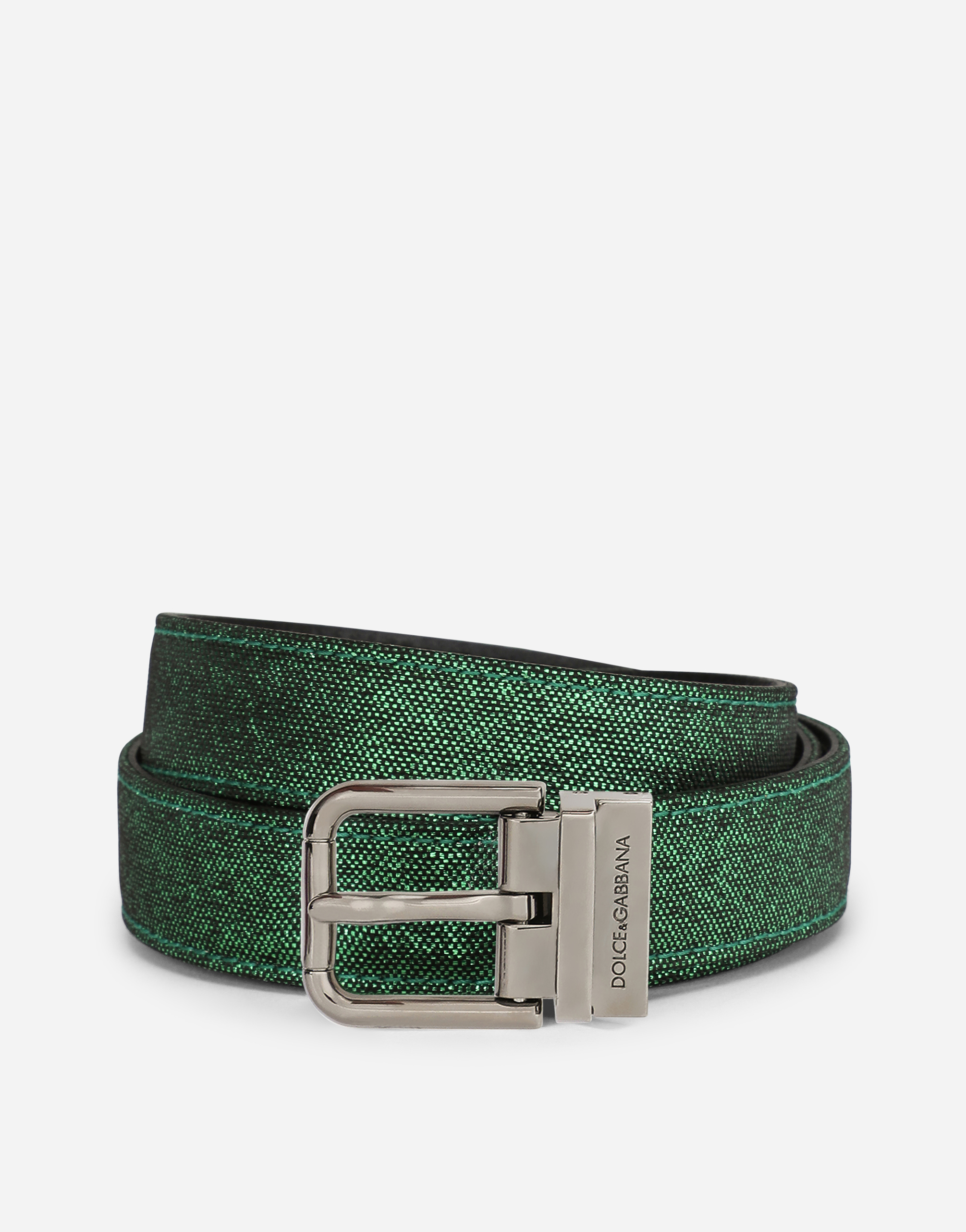 Foiled calfskin belt in Green