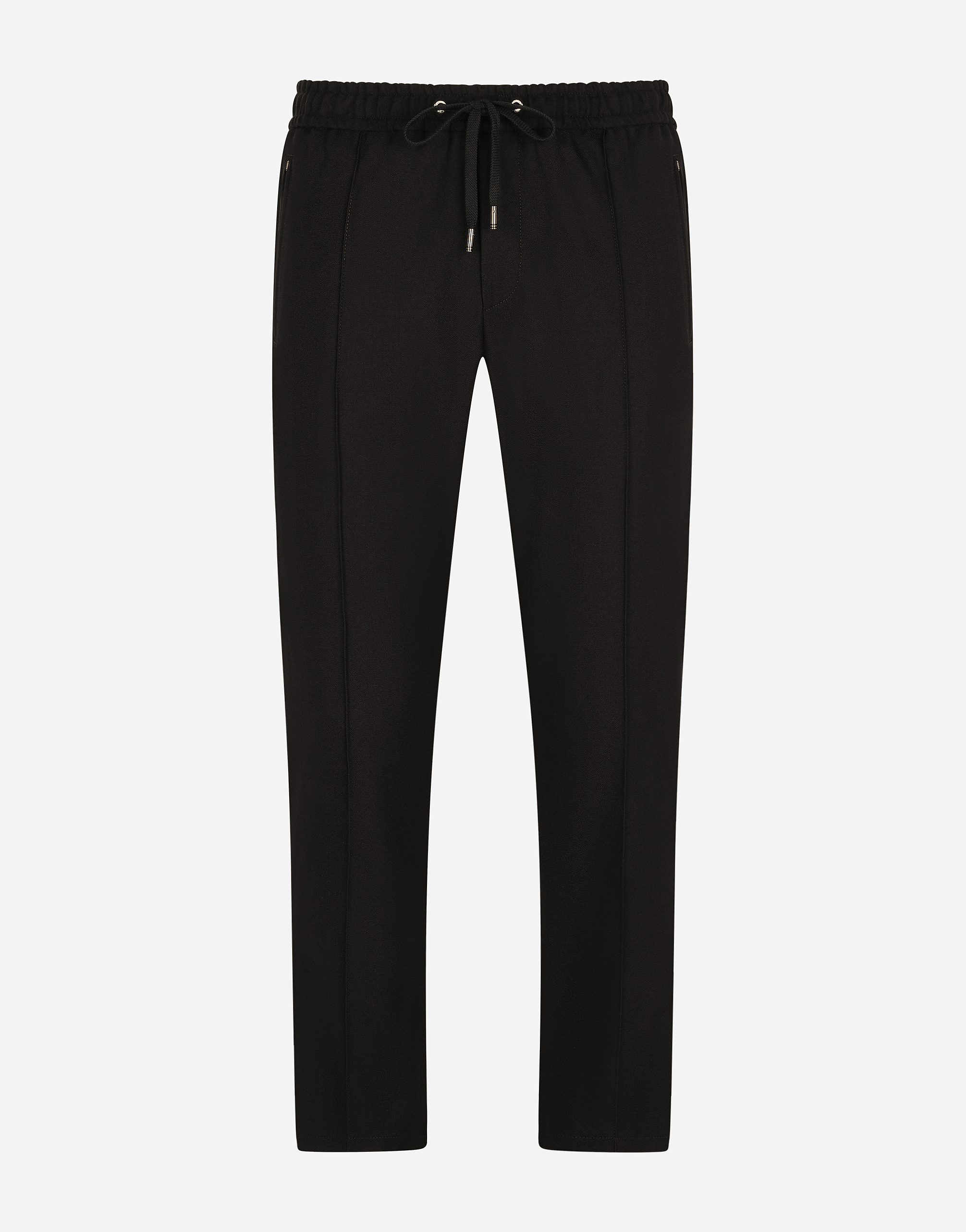 Wool and cotton jogging pants with branded plate in Black