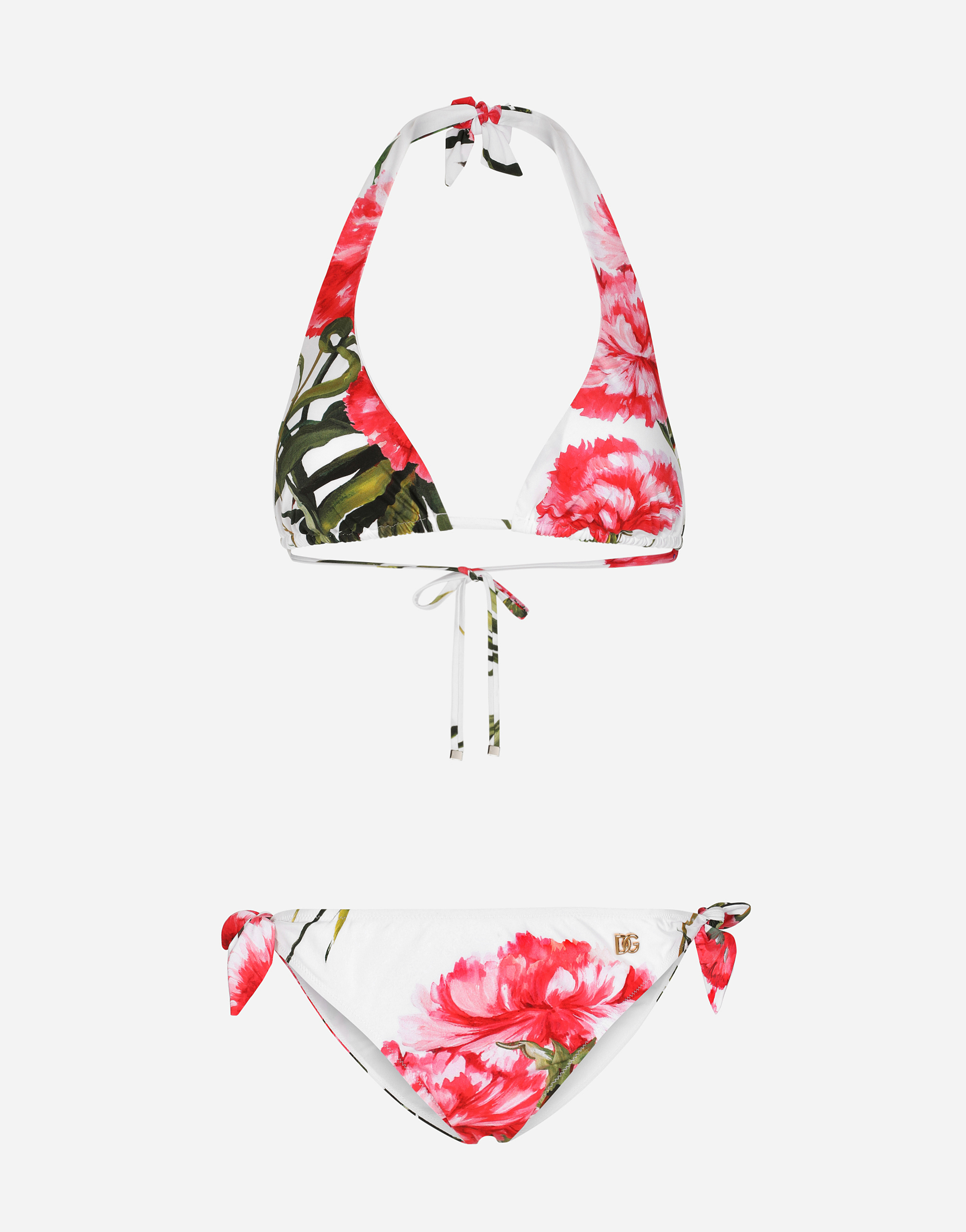Carnation-print padded triangle bikini in Multicolor