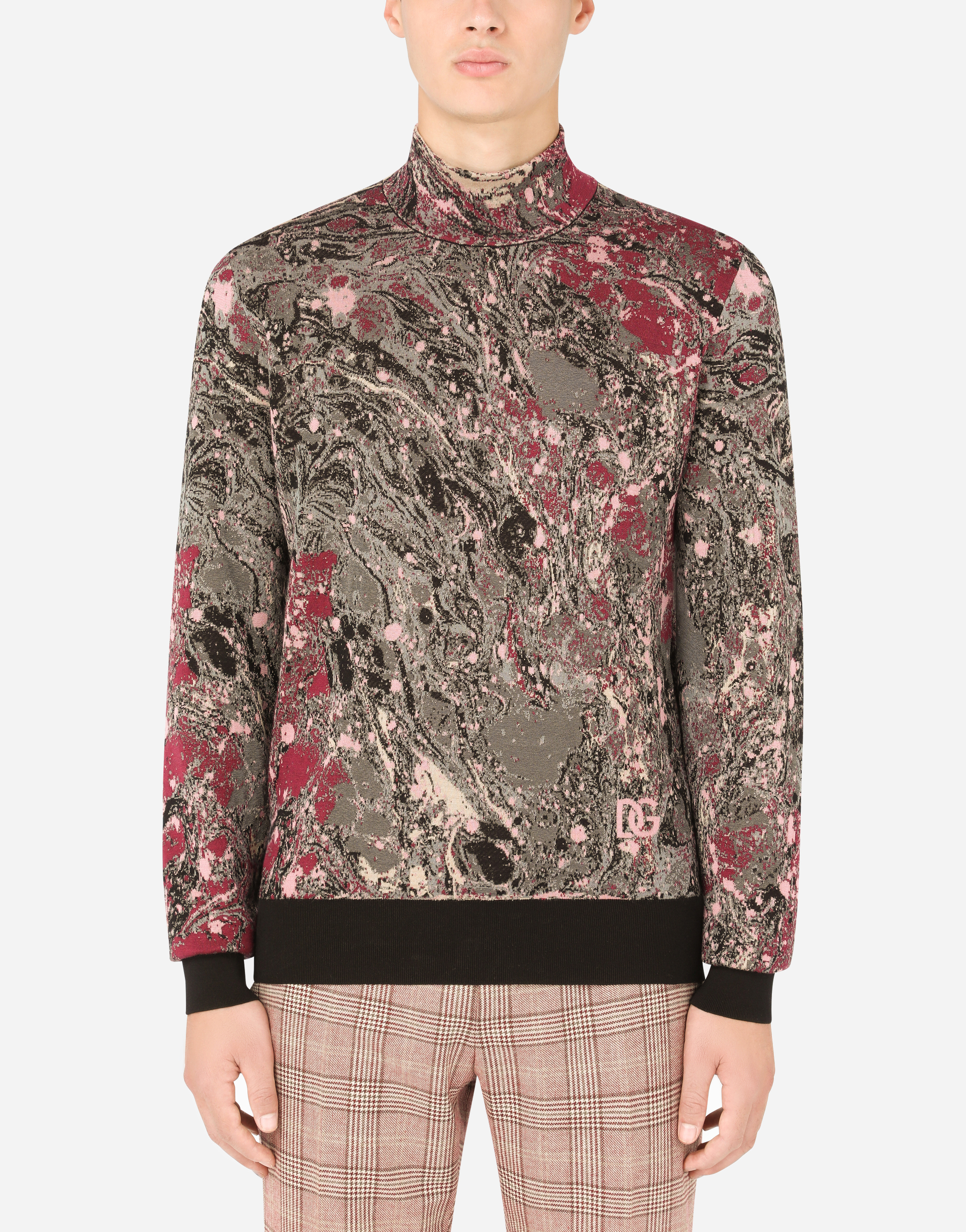 Jacquard turtle-neck sweater with marbled design in Multicolor