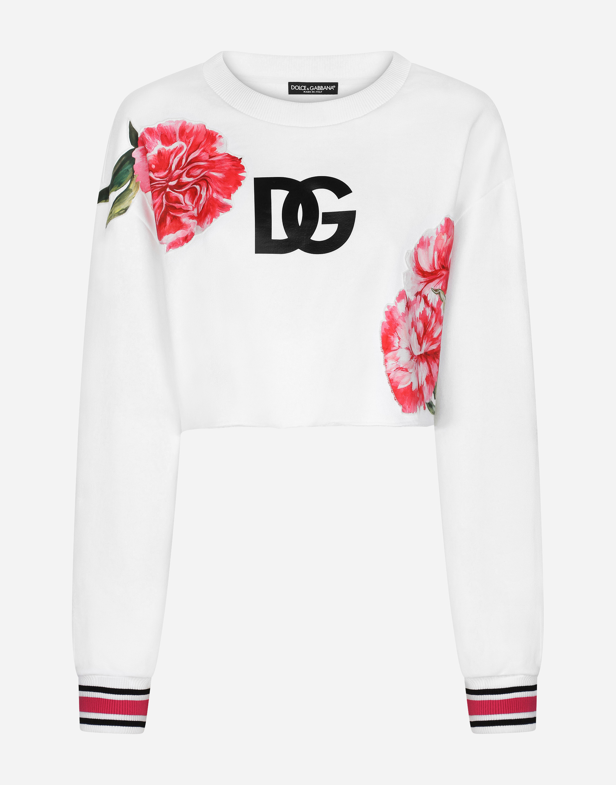 Jersey sweatshirt with carnation patch in White