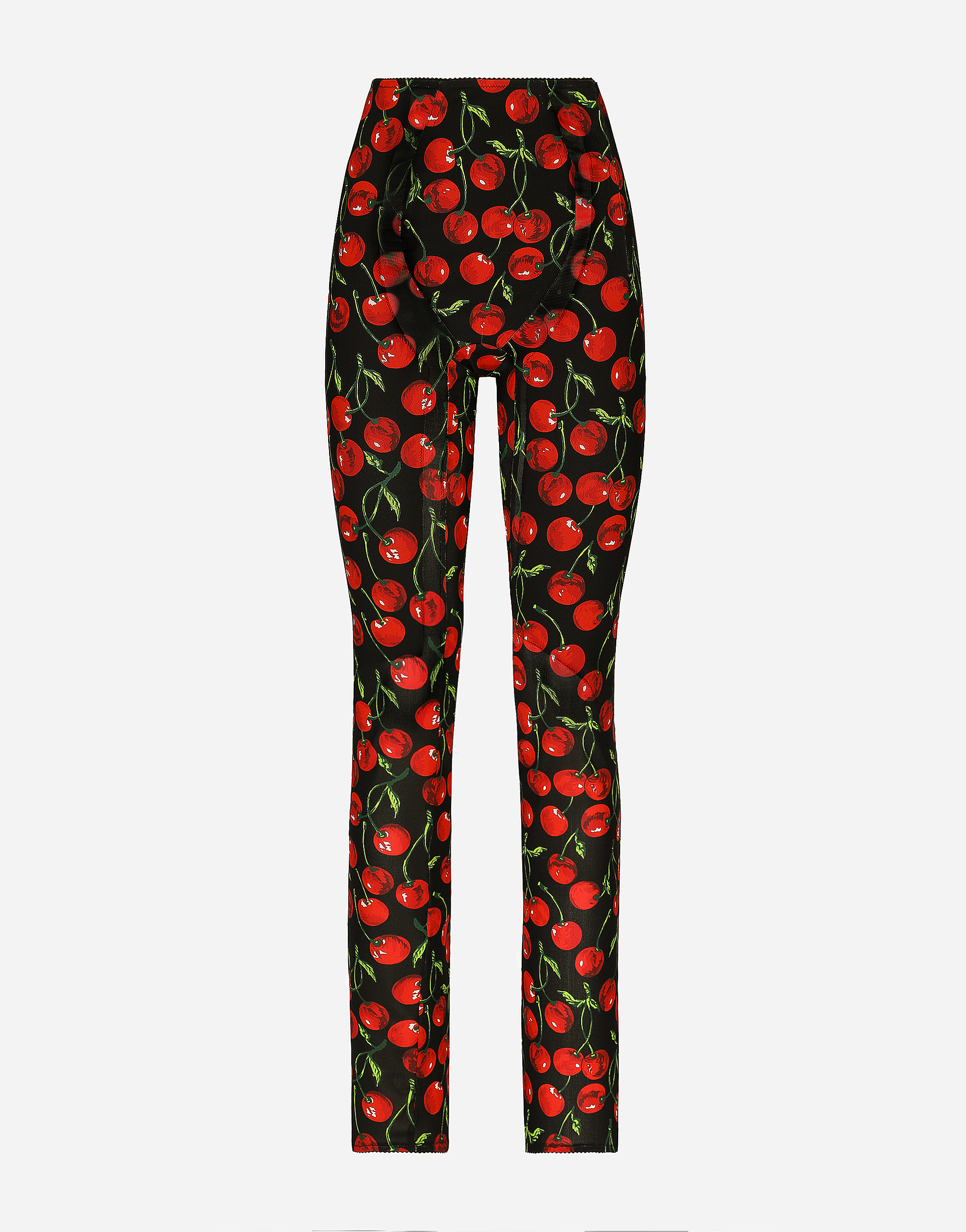 Cherry-print marquisette shaper pants in Multicolor