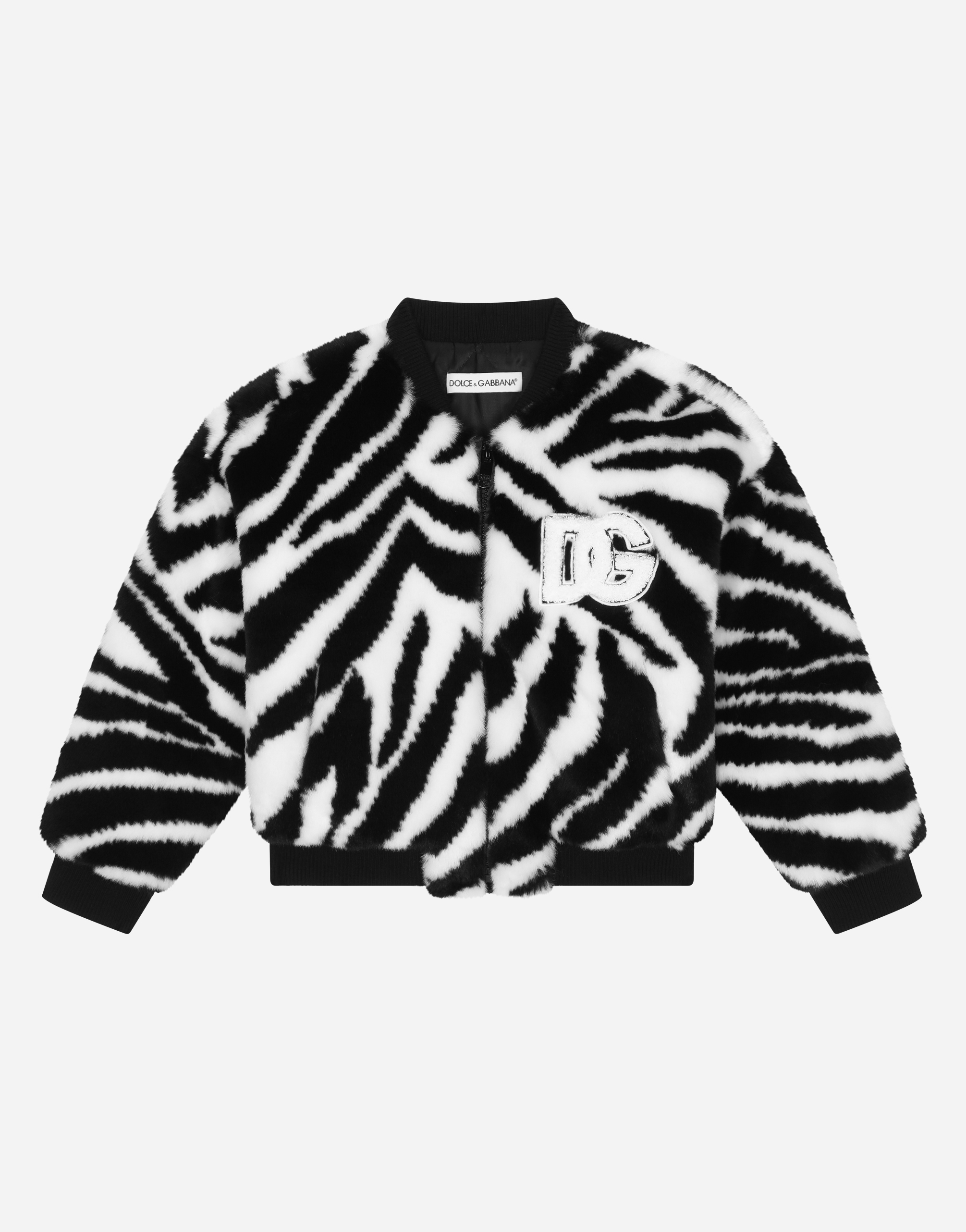 Zebra-design faux fur bomber jacket in Multicolor