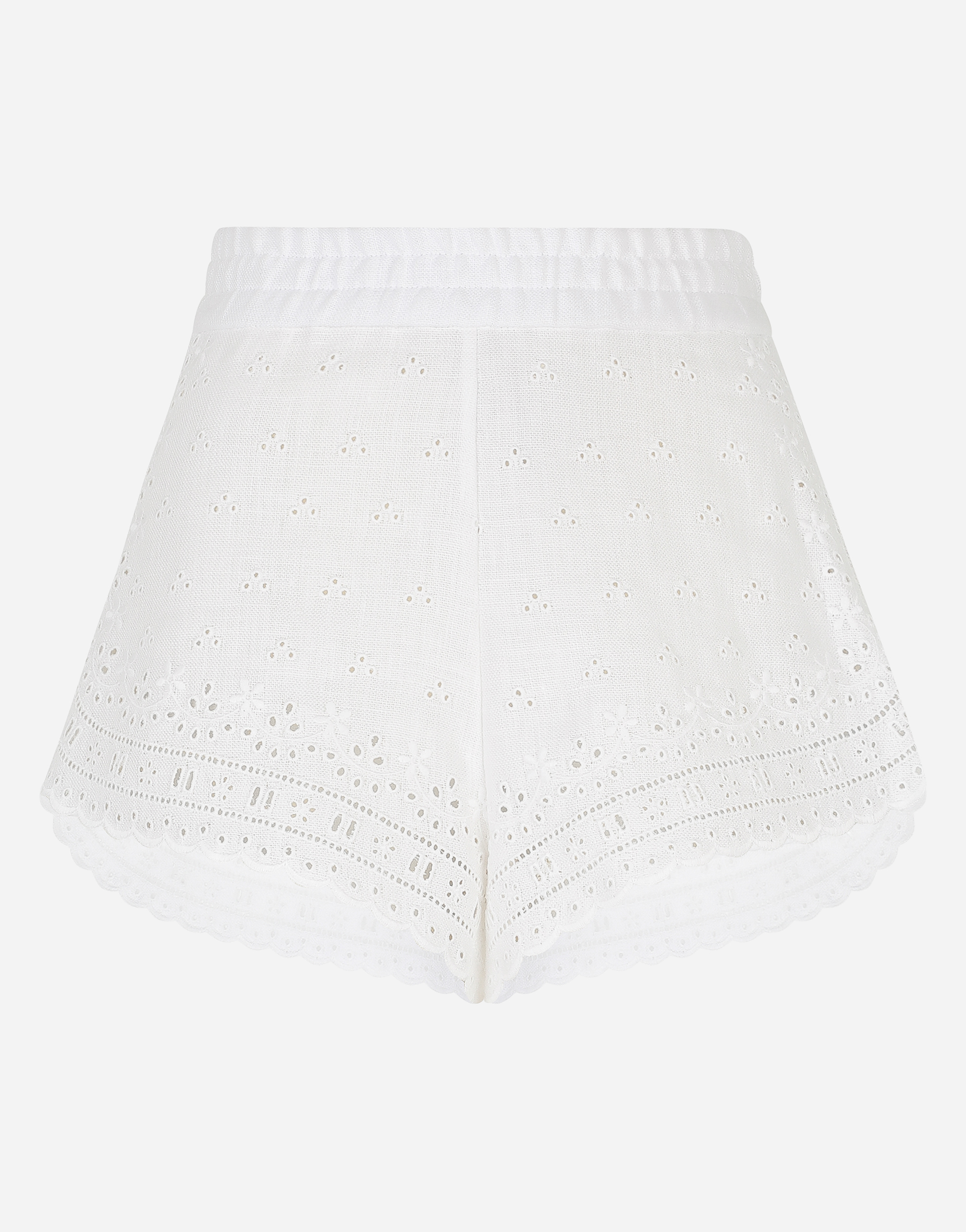 Embroidered linen shorts in White