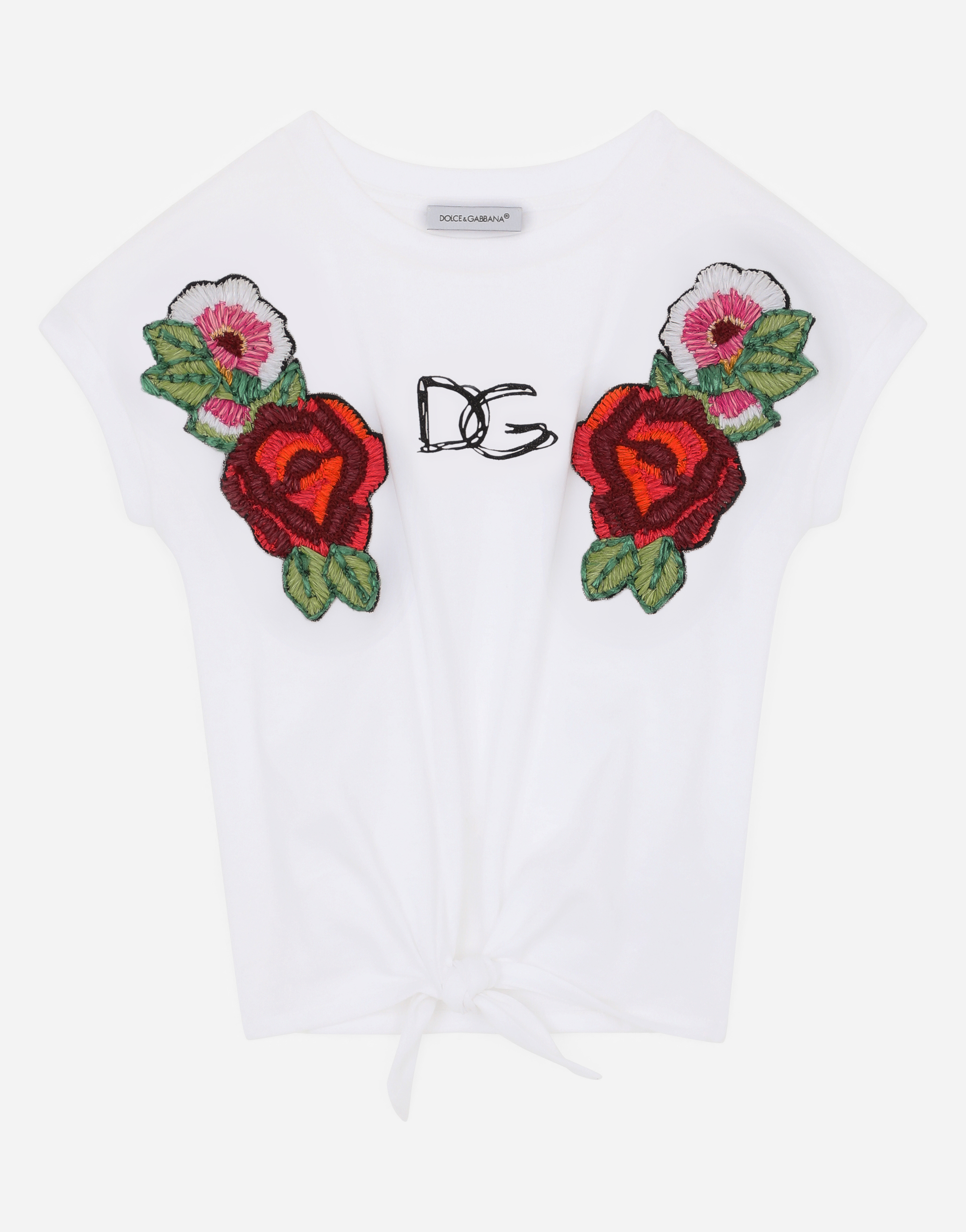 Jersey T-shirt with floral patch in White