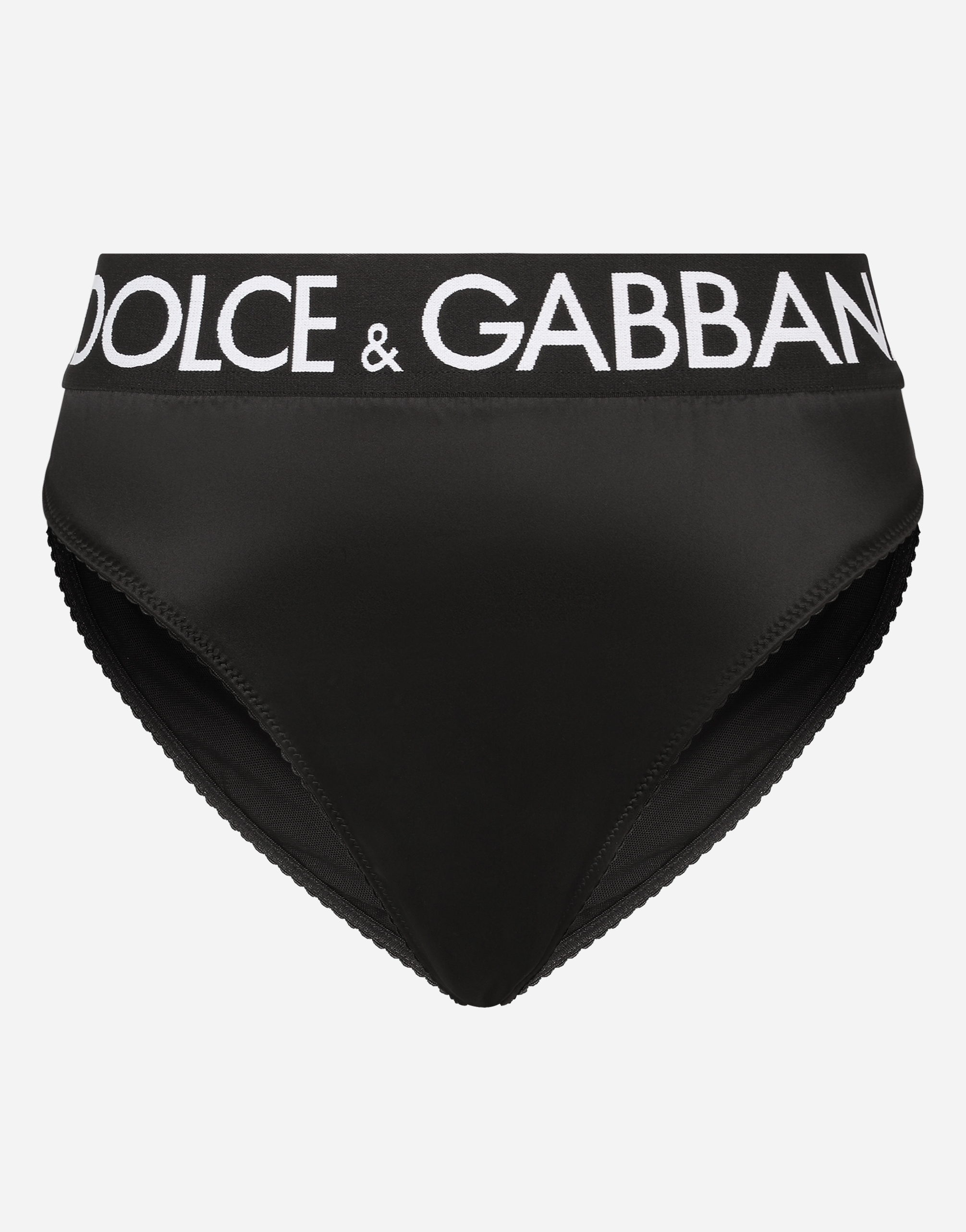 High-waisted satin briefs with branded elastic in Black