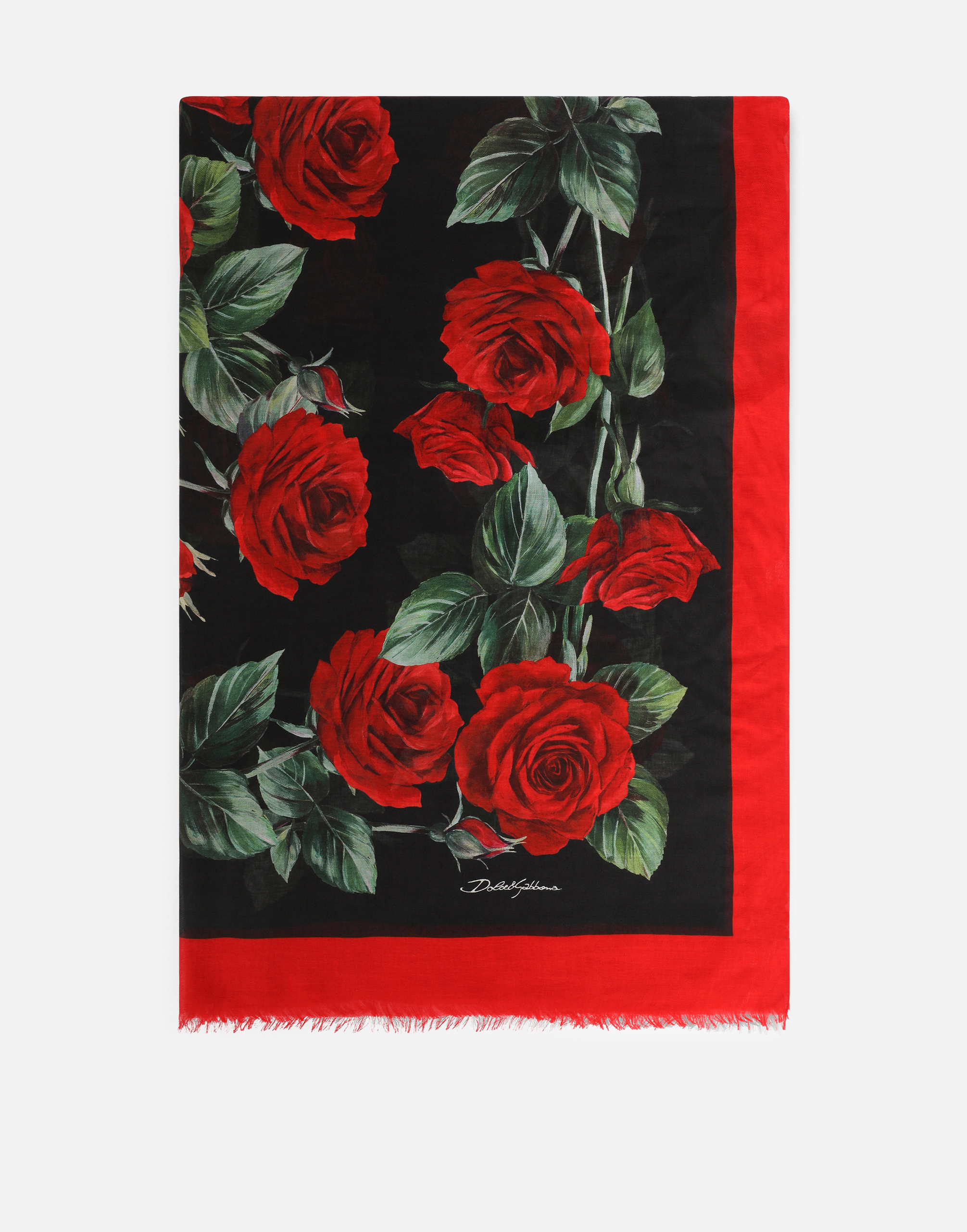 Rose-print cashmere and modal scarf (135 x 200) in Multicolor
