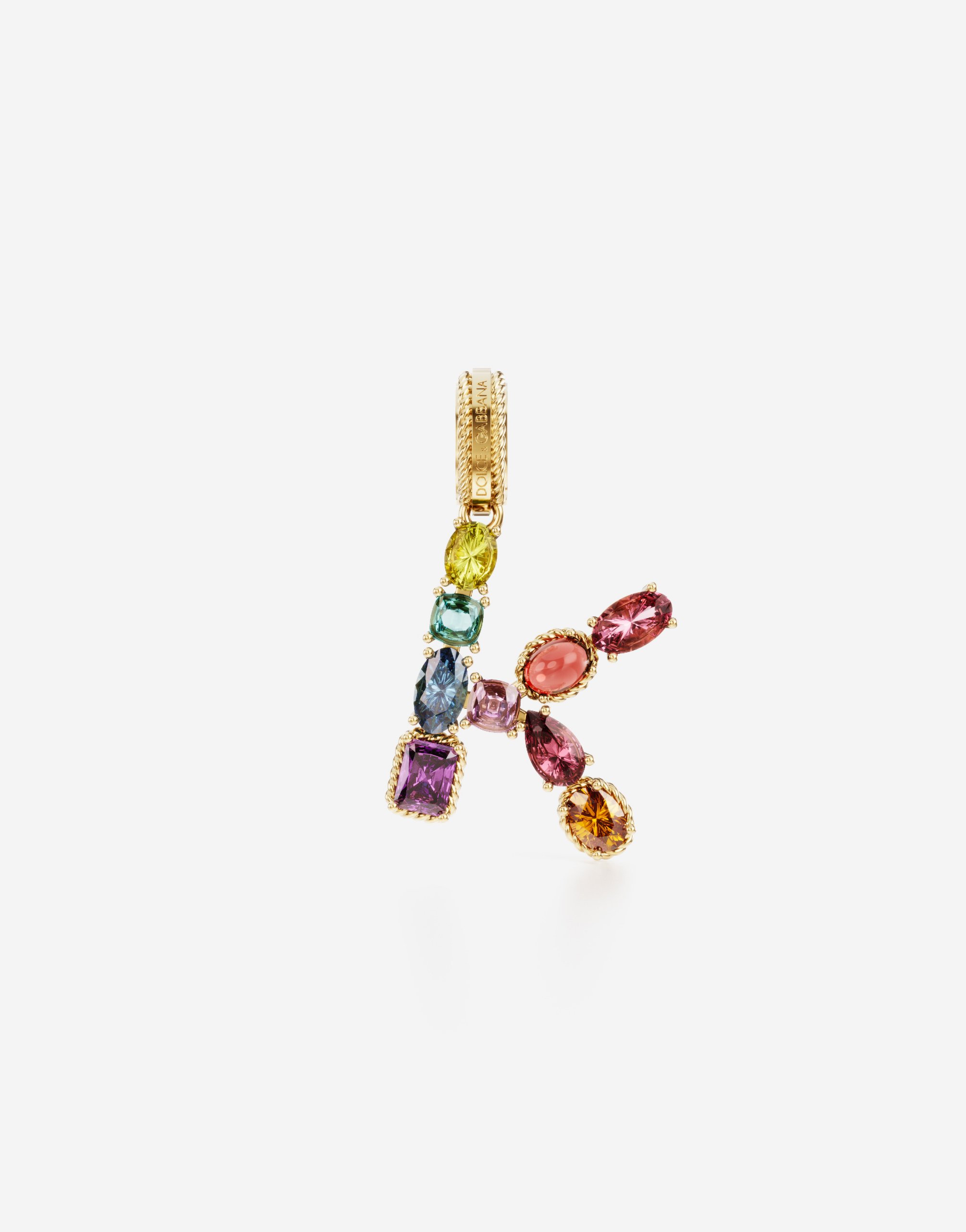 Rainbow alphabet K 18 kt yellow gold charm with multicolor fine gems in Gold