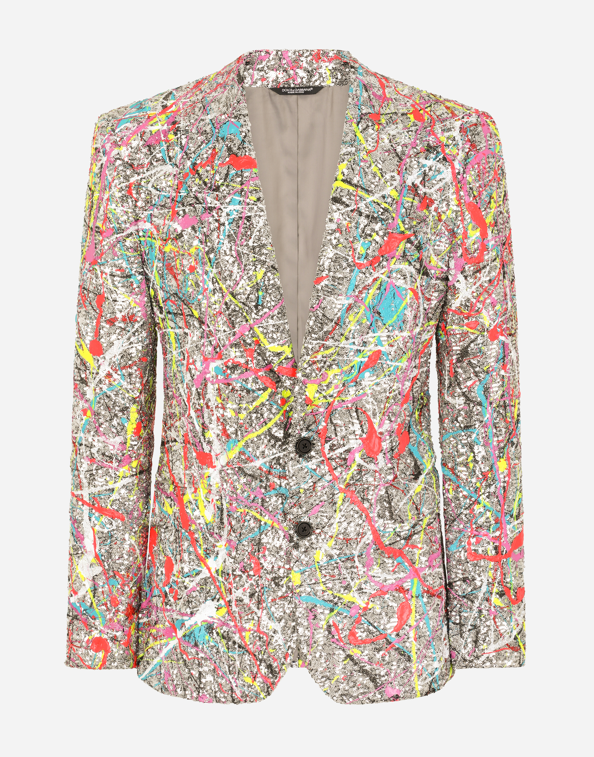 Sequined Sicilia-fit jacket with color splash print in Silver