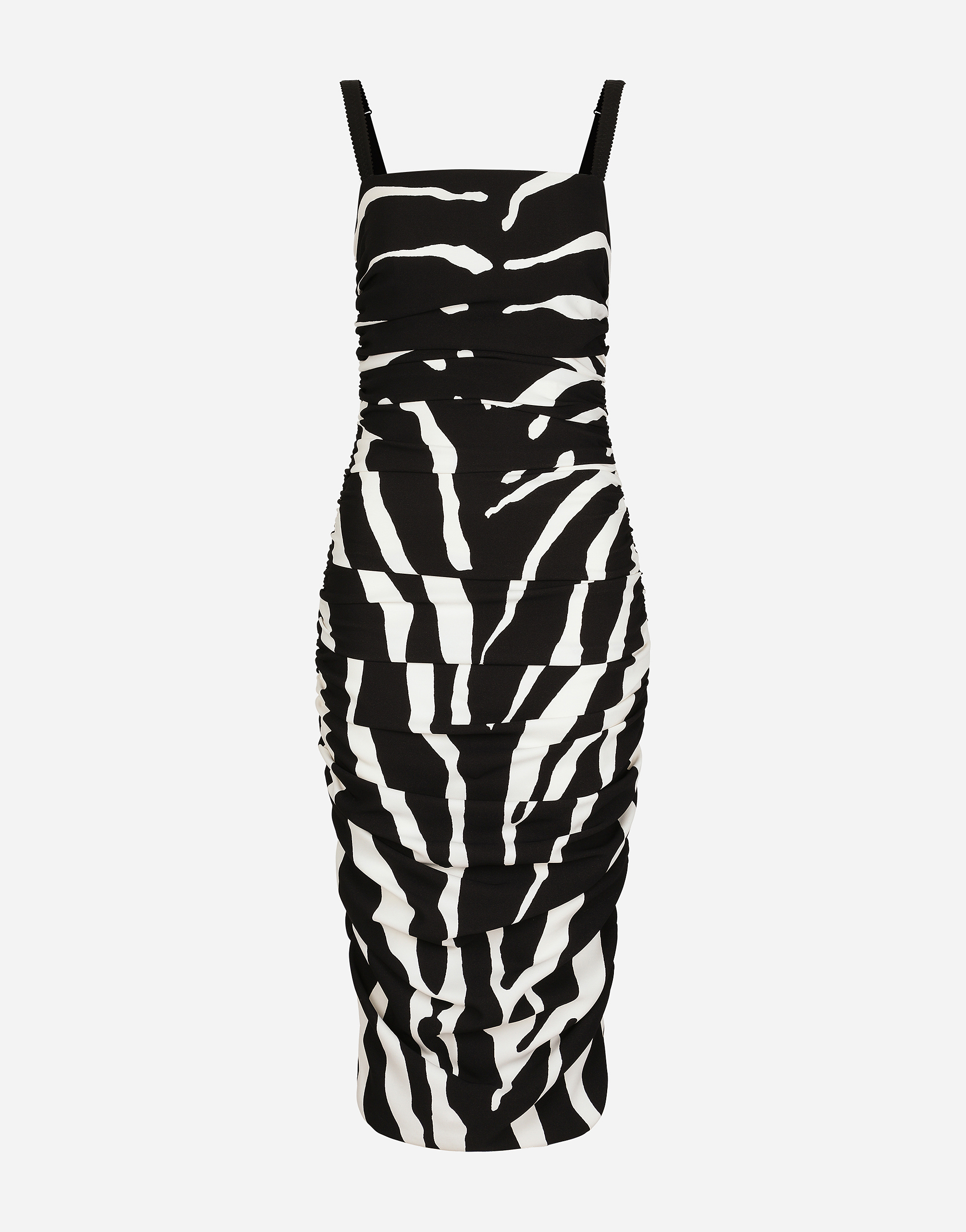 Zebra-print cady calf-length dress with draping in Multicolor