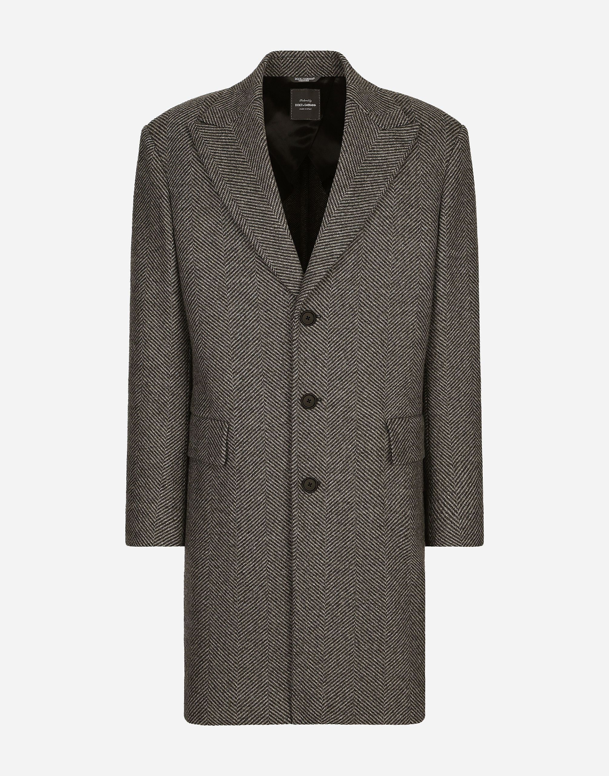 Single-breasted herringbone wool jersey coat in Multicolor