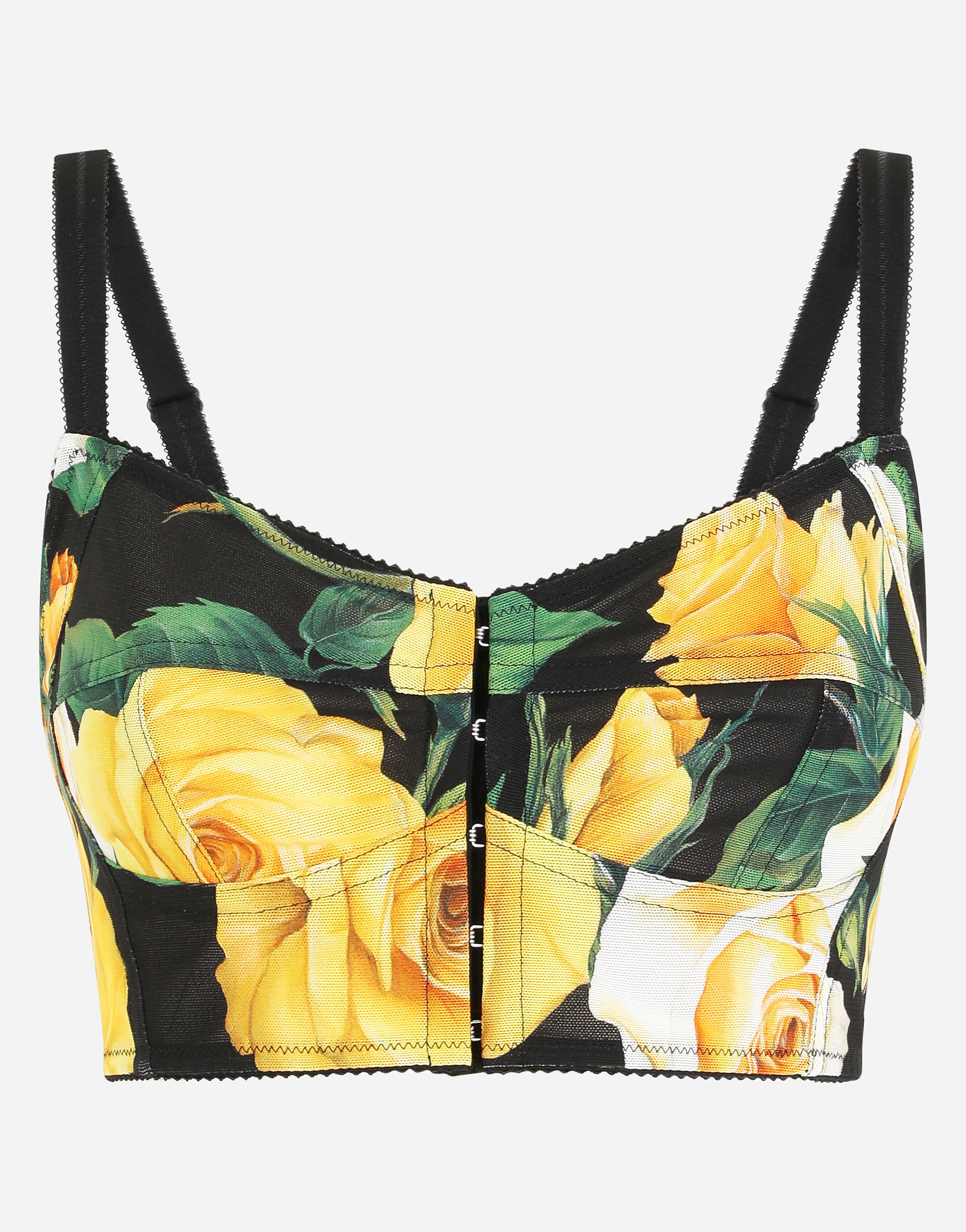 Marquisette top with yellow rose print in Multicolor