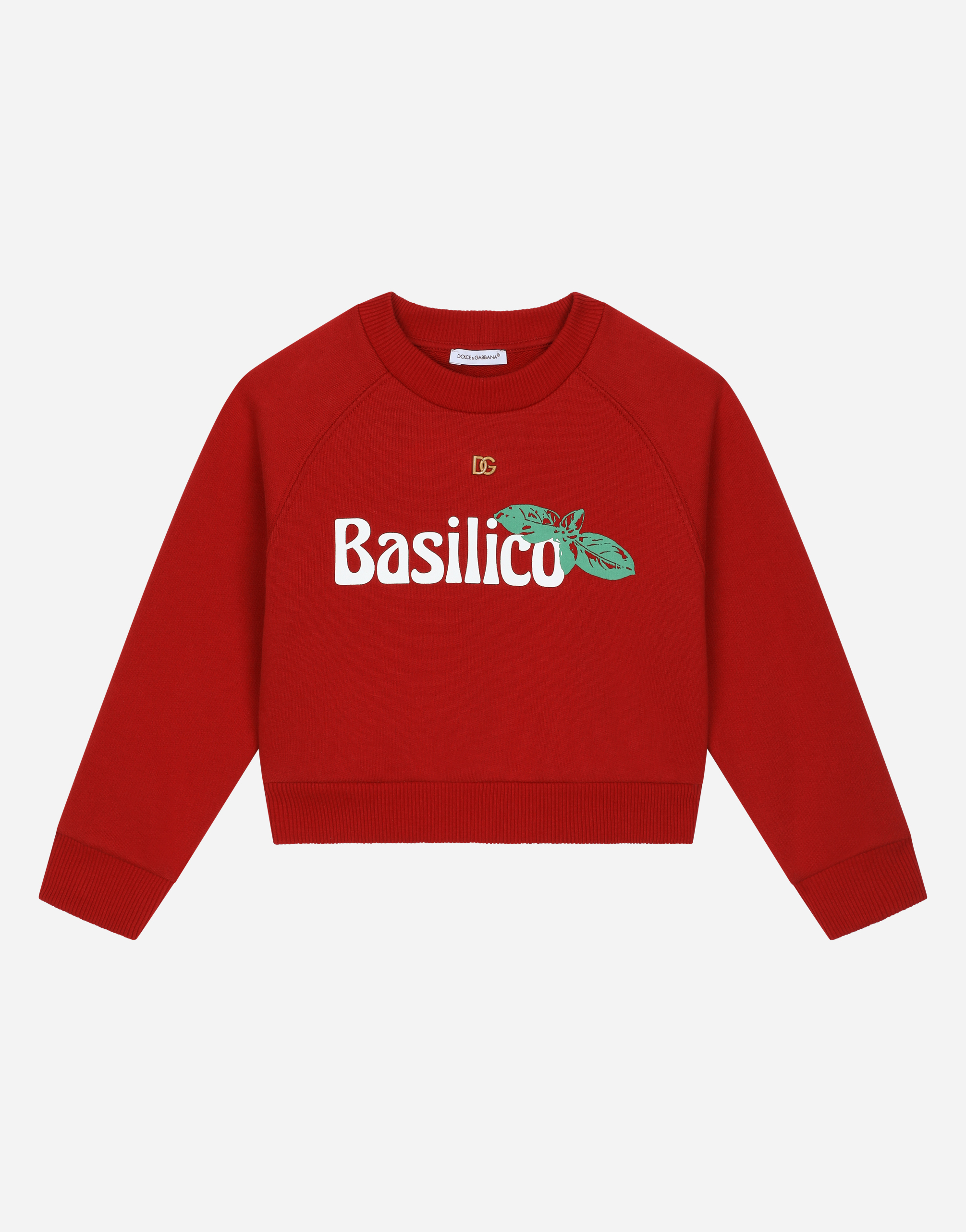 Round-neck sweatshirt with basil print in Red