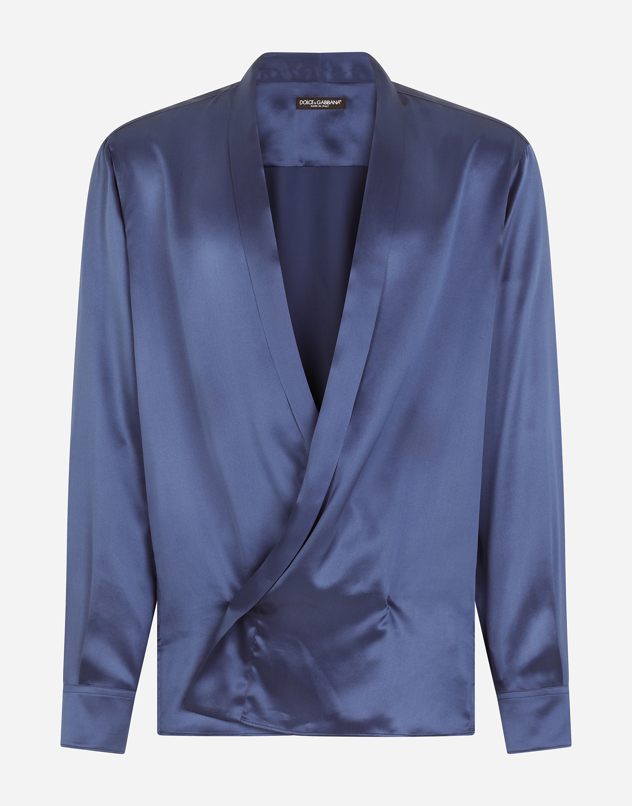 Oversize silk satin shirt in Blue