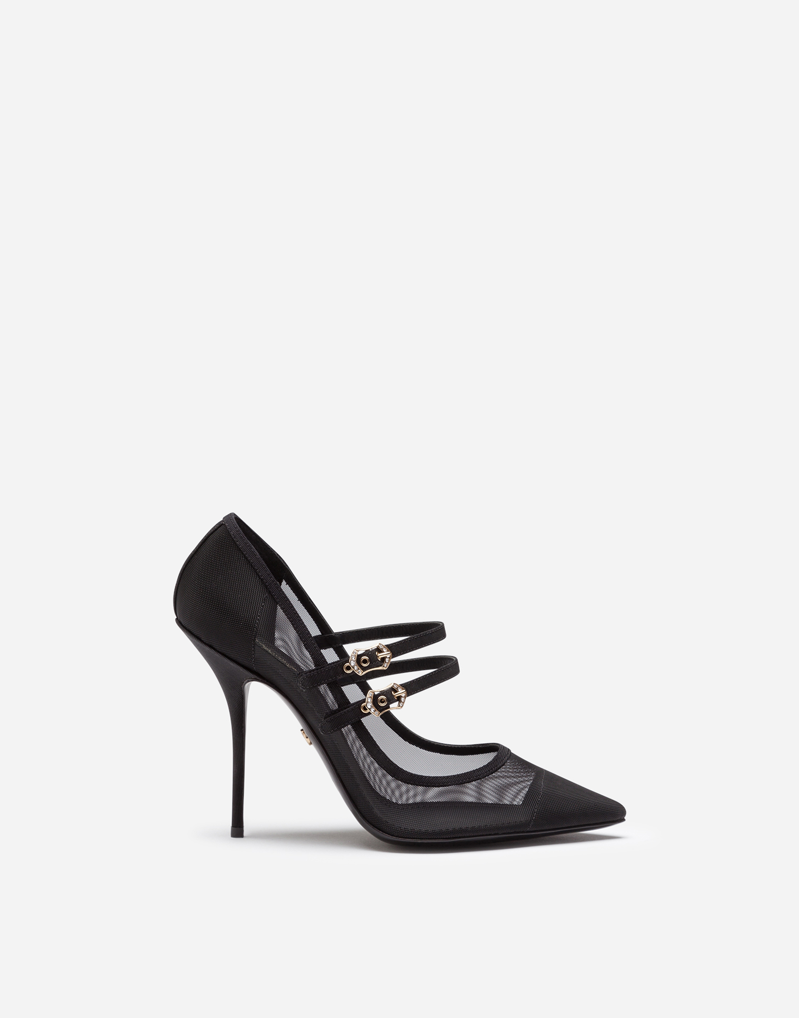 Pumps in mesh and grosgrain with two straps in Black