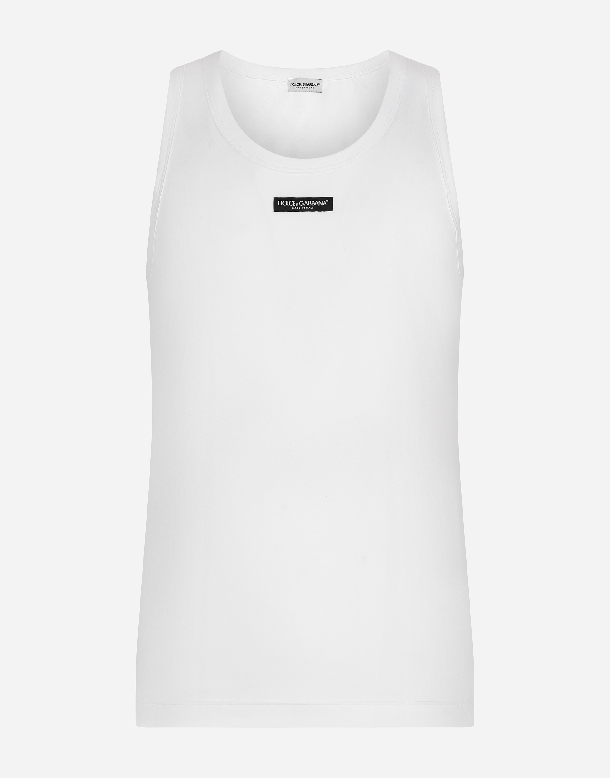 Two-way stretch cotton tank top with logo label in White