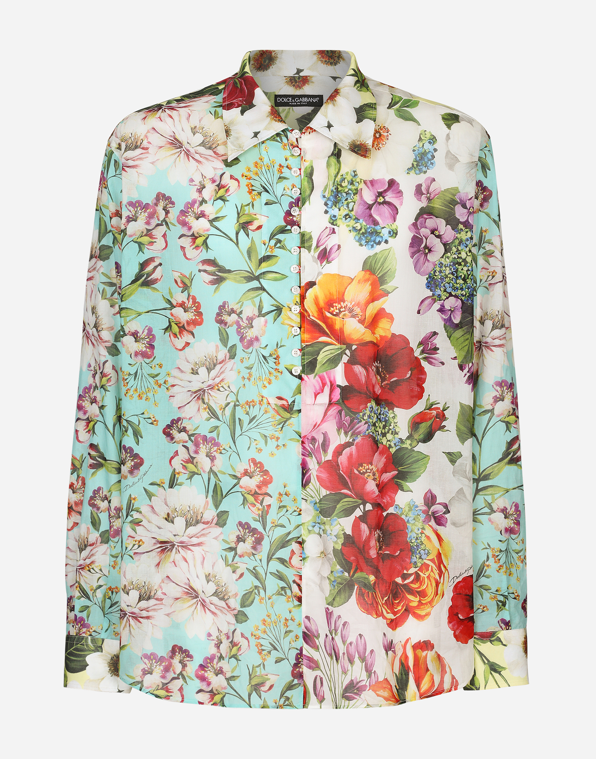 Oversize floral-print cotton shirt in Multicolor