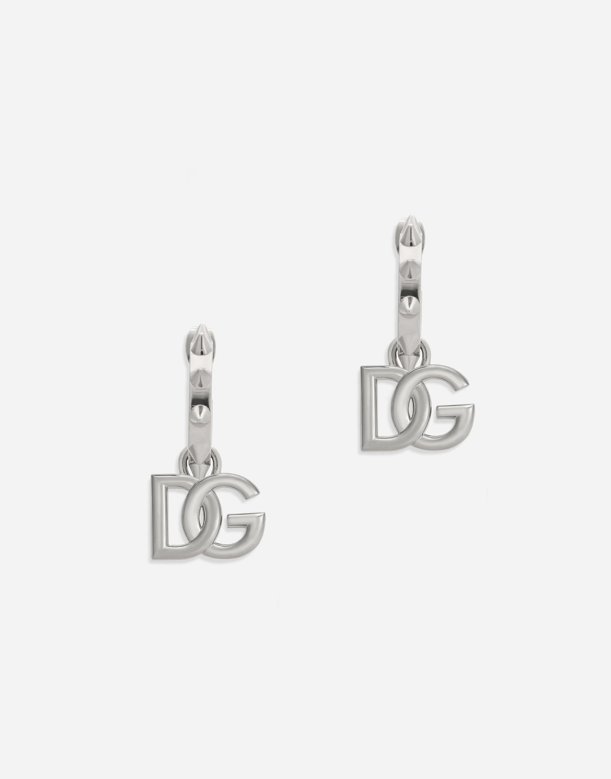 DG logo earrings with stud embellishment and butterfly backs in Silver