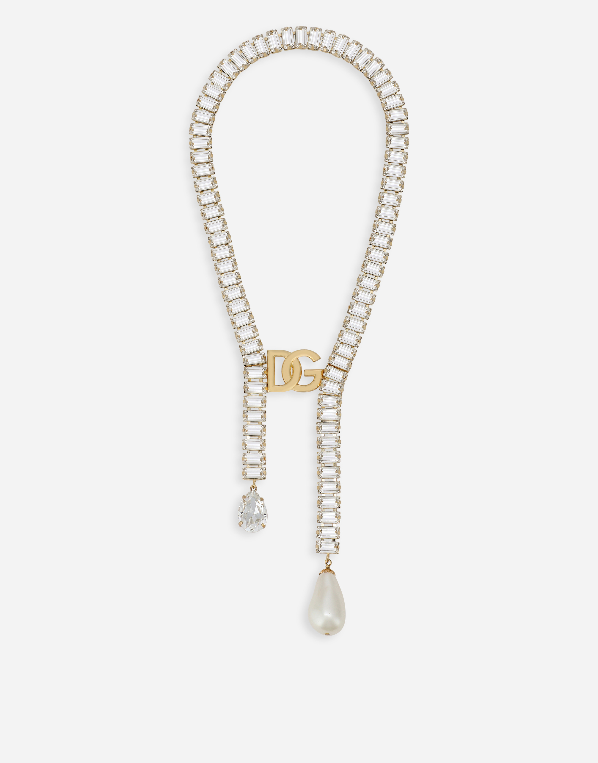 Necklace with pearls, rhinestones and DG logo in Gold