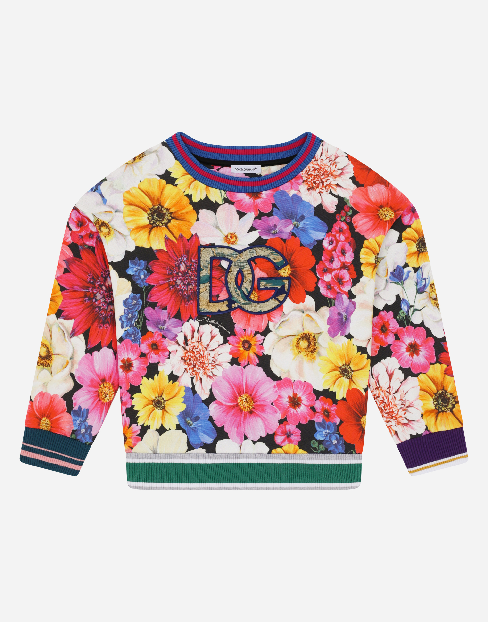 Round-neck jersey sweatshirt with garden print in Multicolor