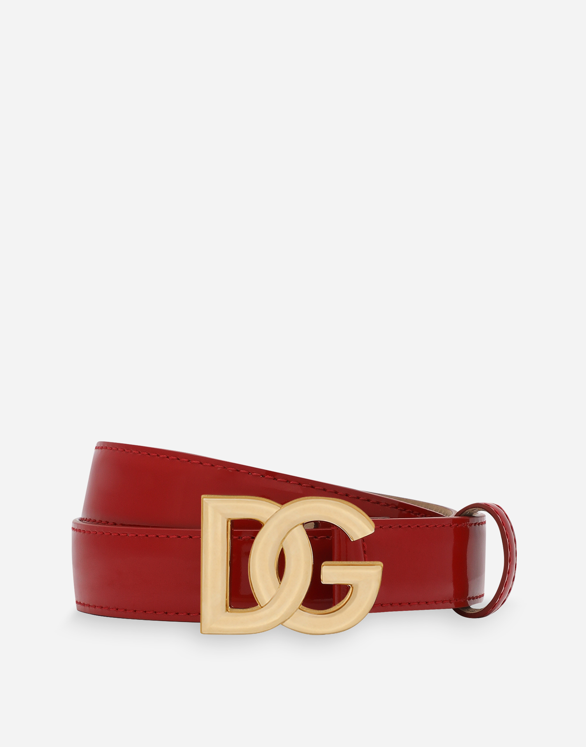 Polished calfskin belt with DG logo in Red