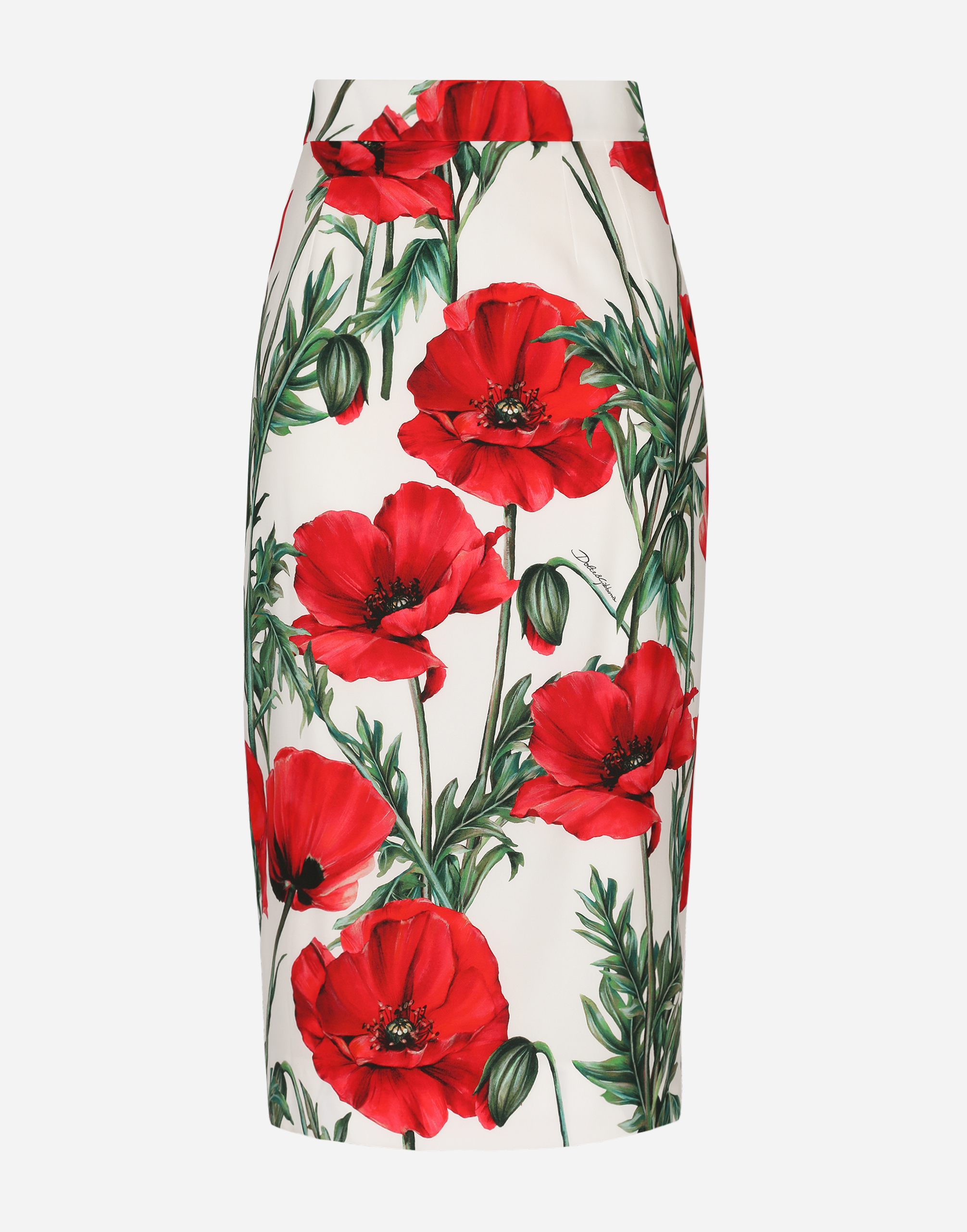 Poppy-print charmeuse midi skirt in Multicolor