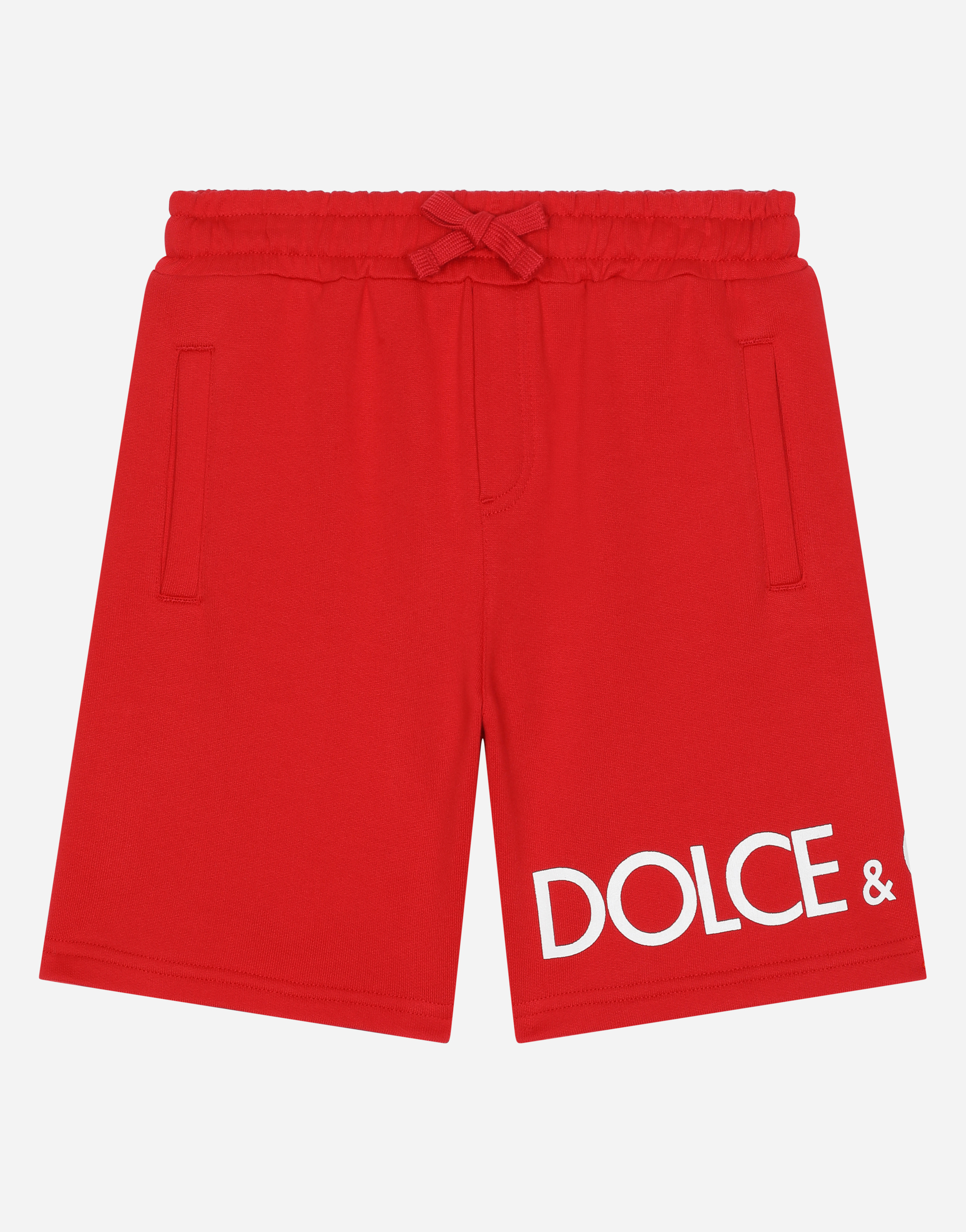 Jersey jogging shorts with logo print in Red