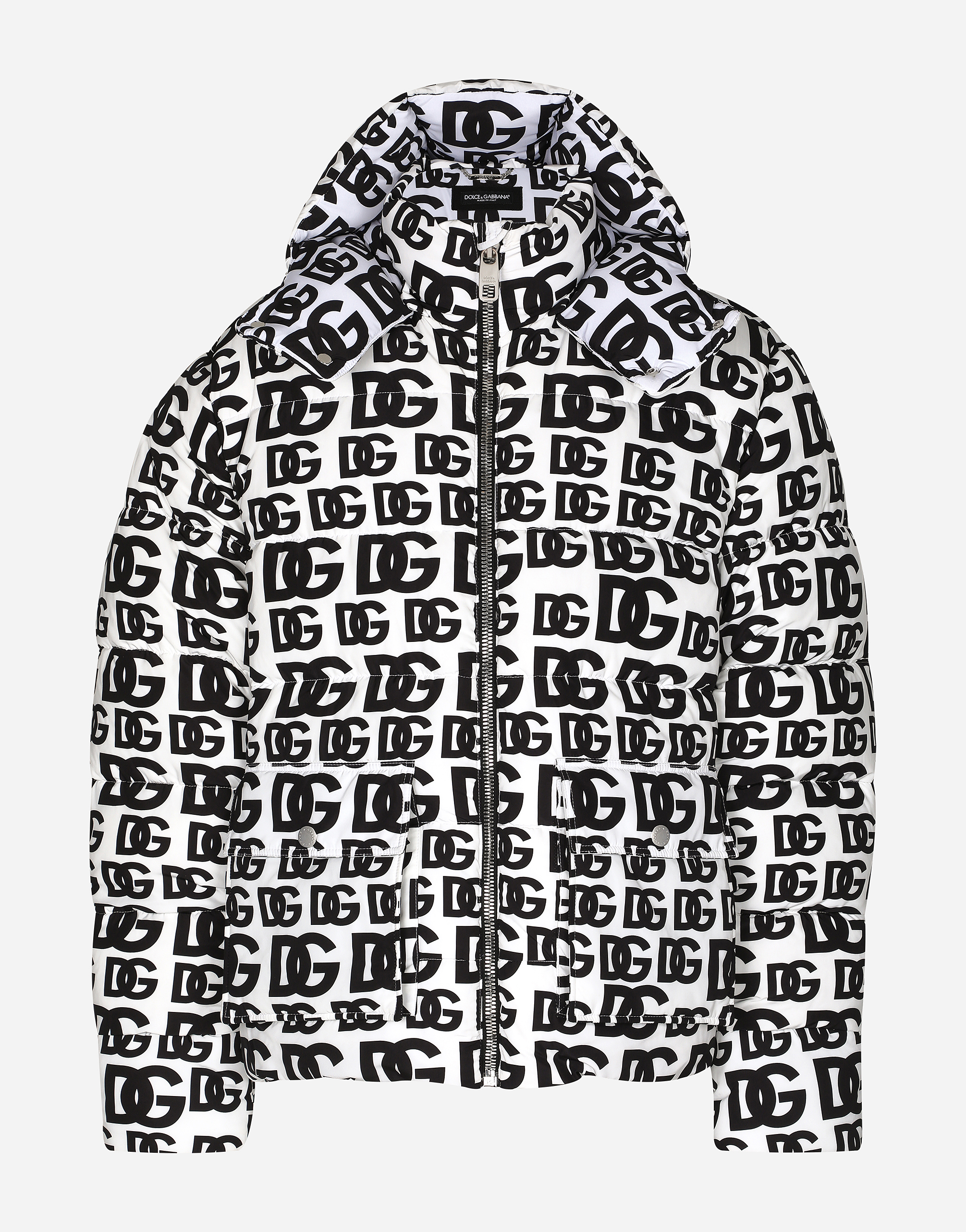 Quilted nylon jacket with hood and DG logo print in Multicolor