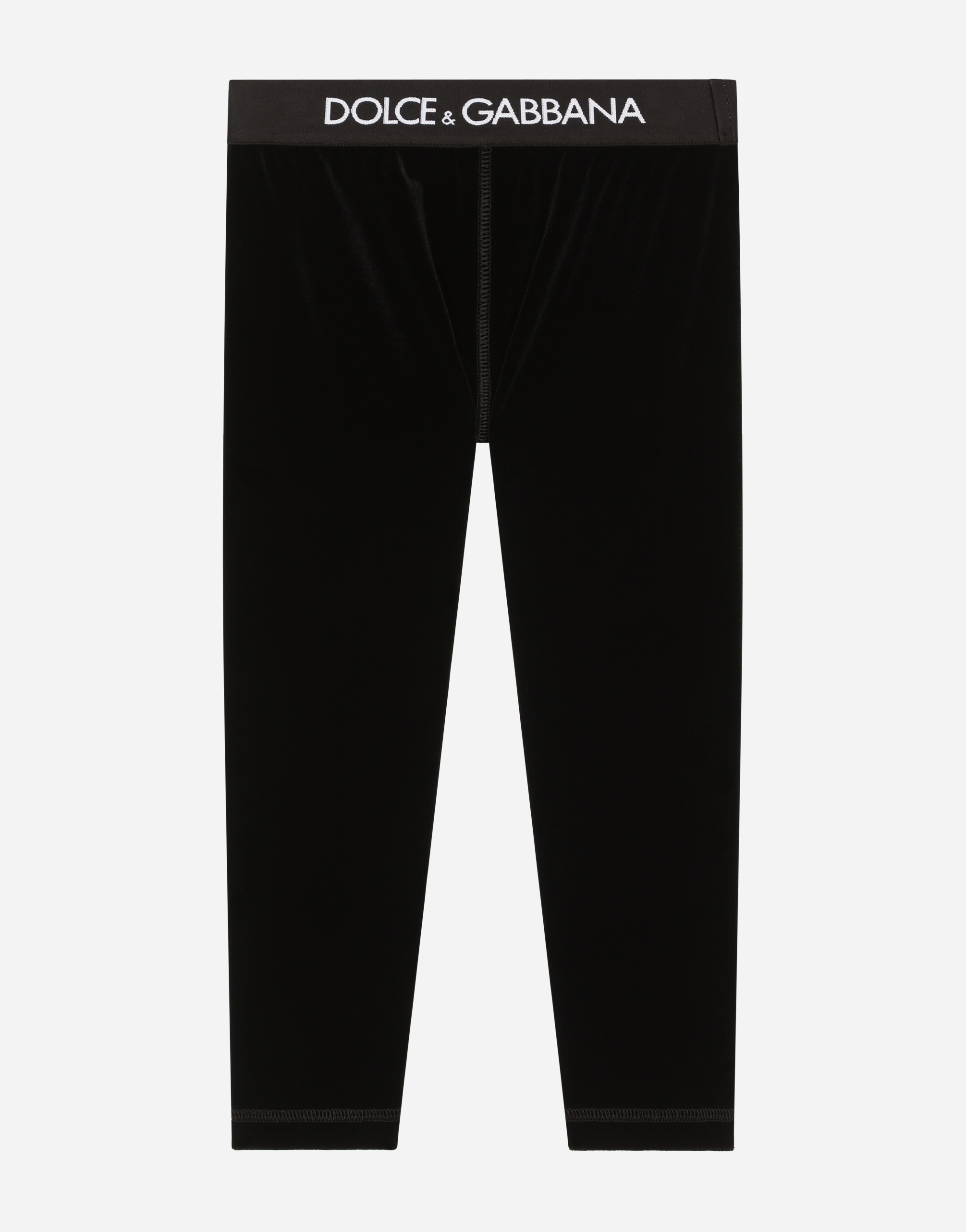 Velvet leggings with branded elastic in Black